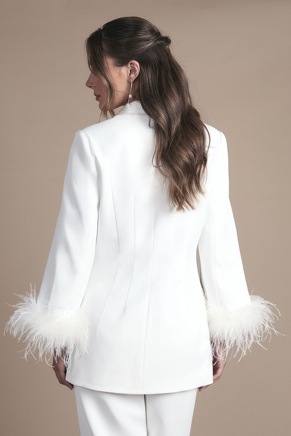 Coast Feather Trim Single Breasted Tux Style Wedding Blazer Ivory image 3