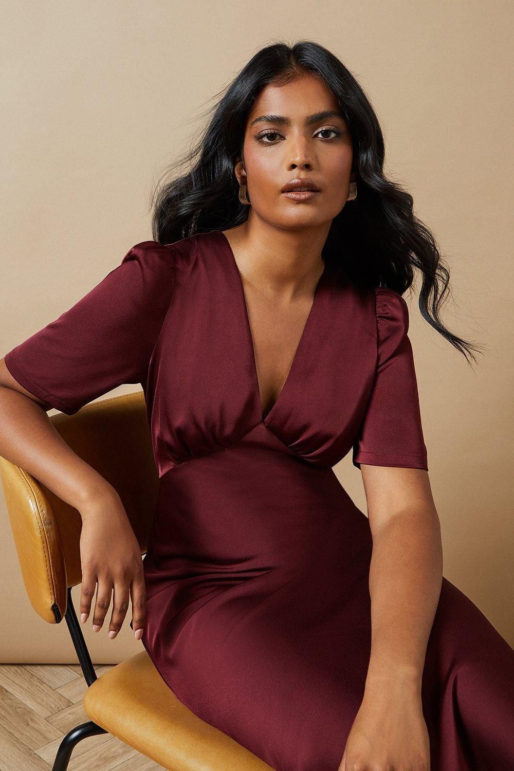 Oasis Satin Midaxi Dress Wine image 2