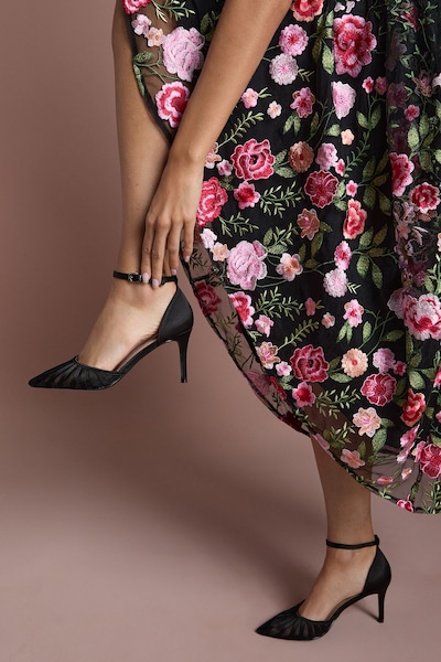 Coast Krystal Satin Mesh Detail High Stiletto Heel Court Shoes Black