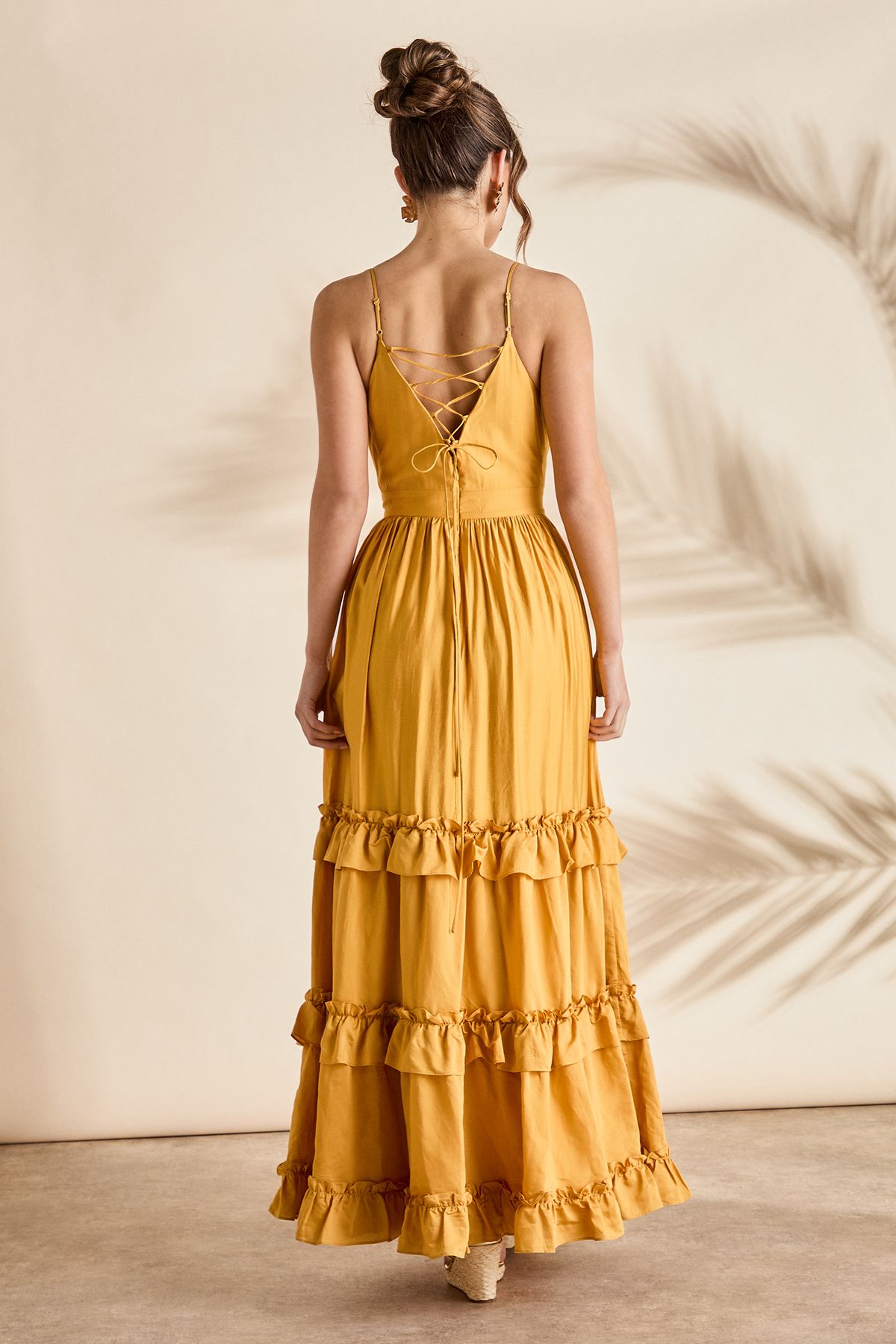 Coast Strappy Bodice Frill Maxi Dress Mustard image 3