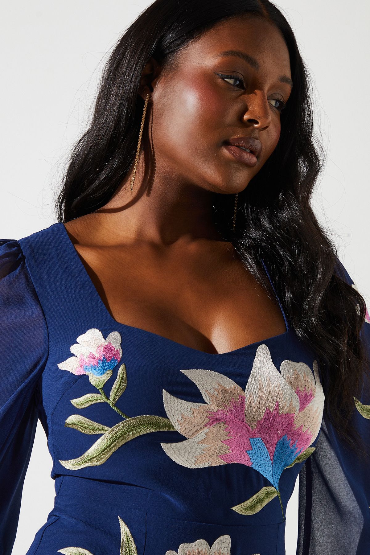 Coast Embroidered Ruffle Long Sleeve Dress Navy image 2