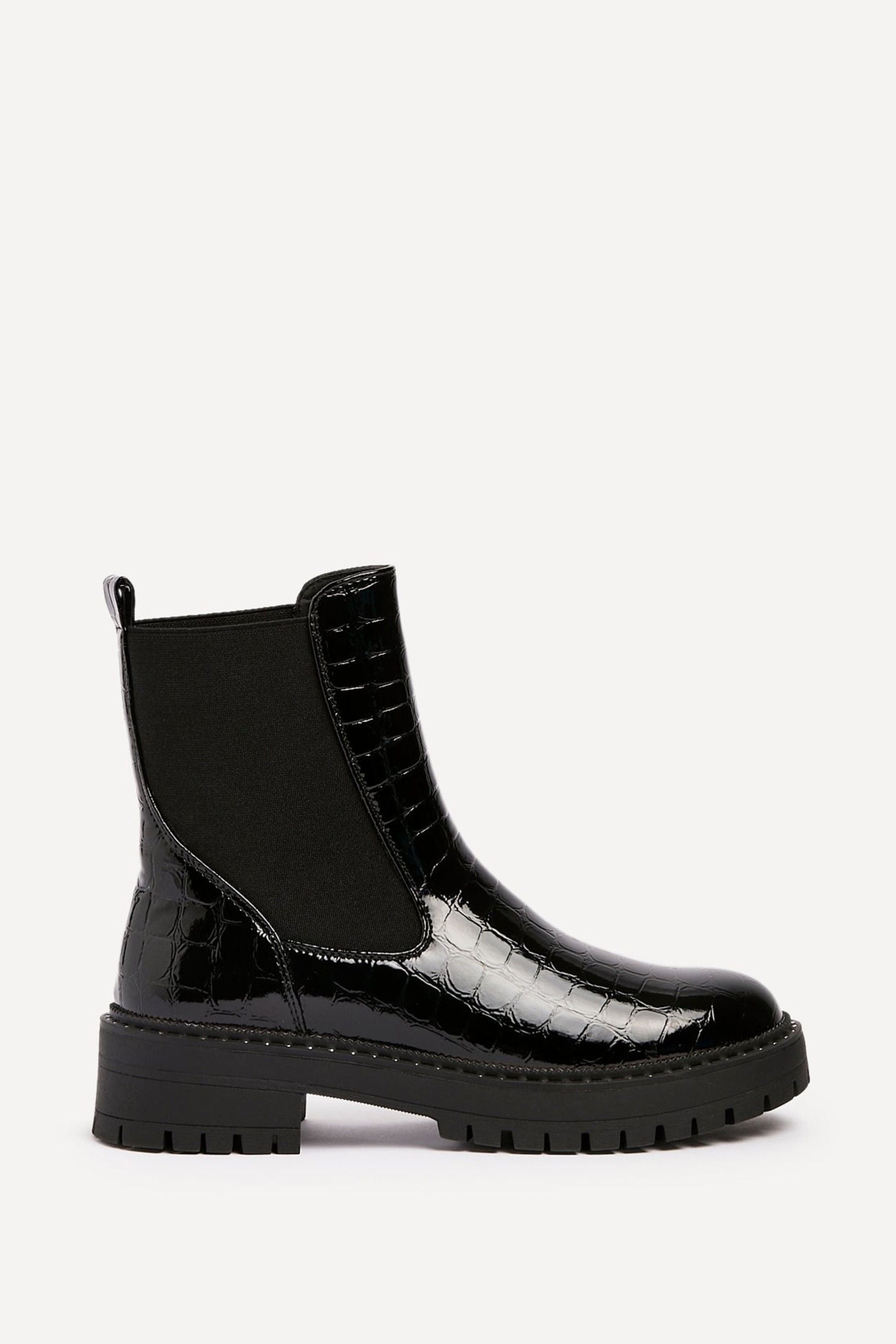 Linzi Landon Black Faux Croc Patent Leather Chunky Ankle Boot image 1
