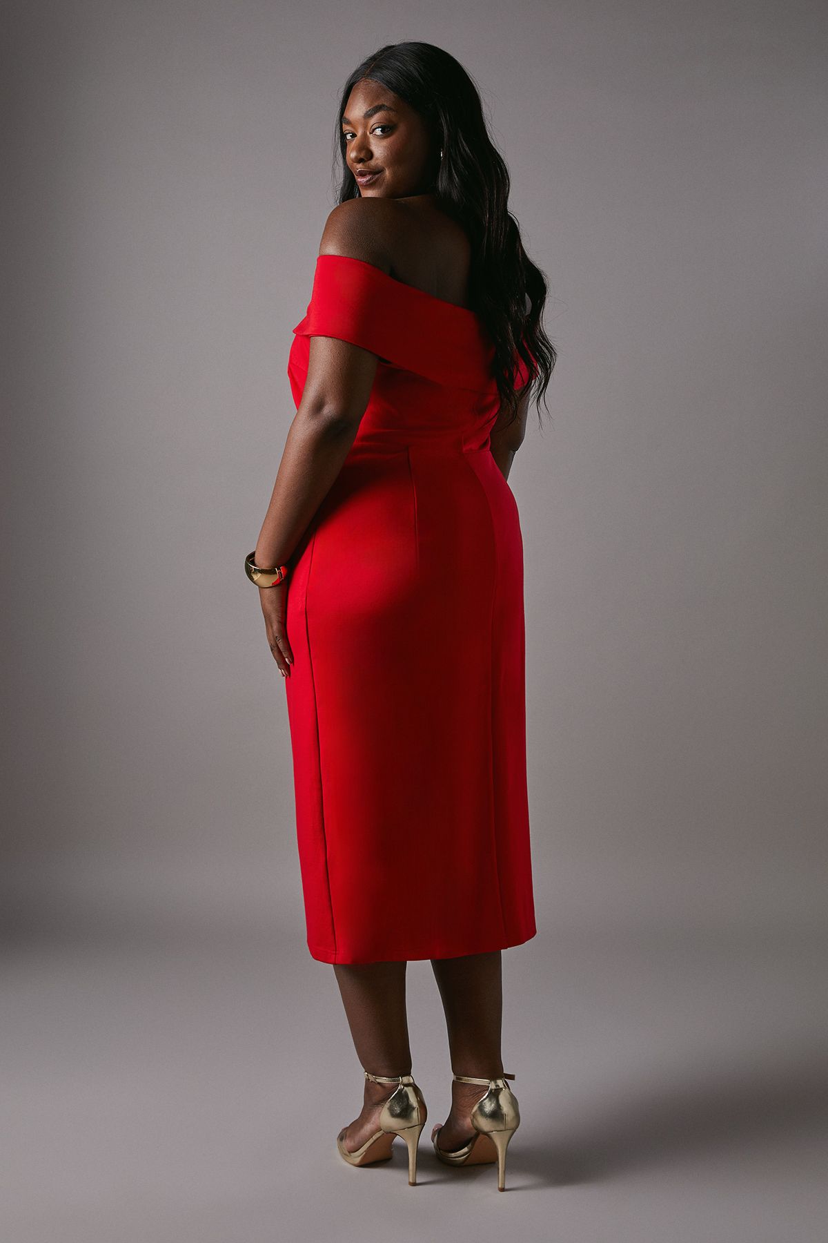 Coast Plus Cold Shoulder Ruched Detail Midi Dress Red image 4