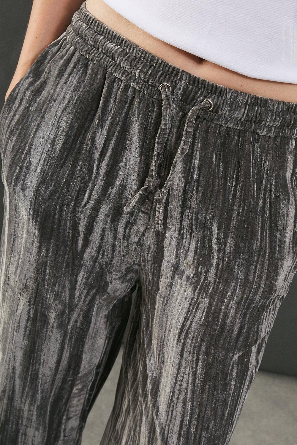 Warehouse Premium Crushed Velvet Drawstring Trouser Grey image 4