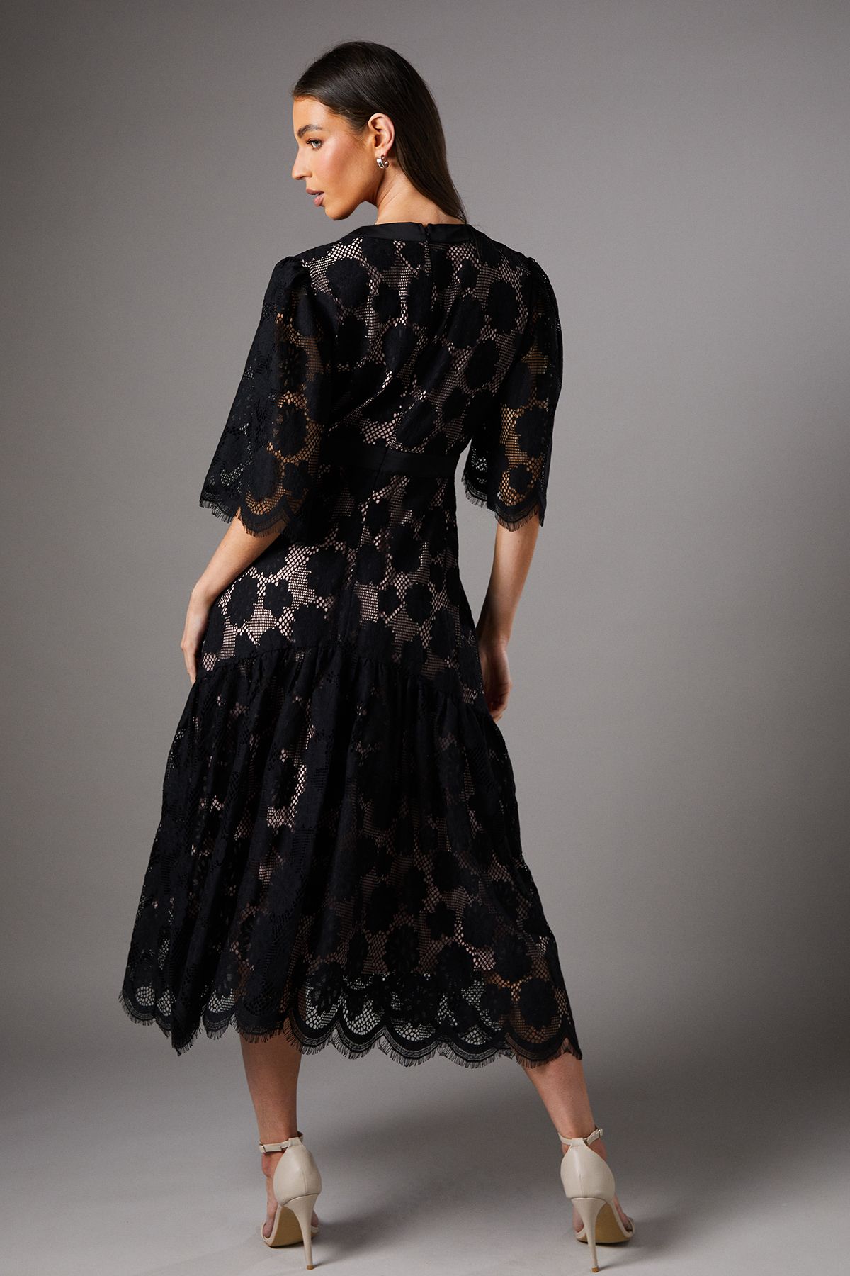 Coast Contrast Lace Sleeveless V Dress Black image 3