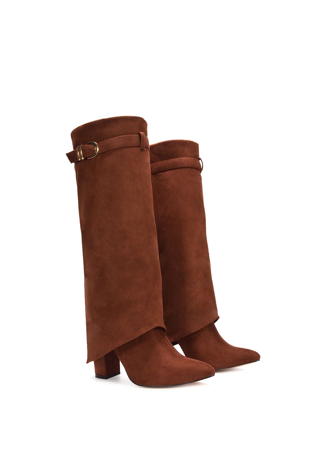 XY London 'Aaliyah' Fold Over Zip Up Heeled Knee High Boots image 3