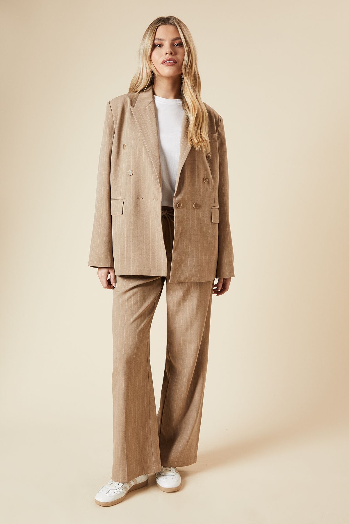 Dorothy Perkins Oversized Double Breasted Stripe Blazer Stone image 2