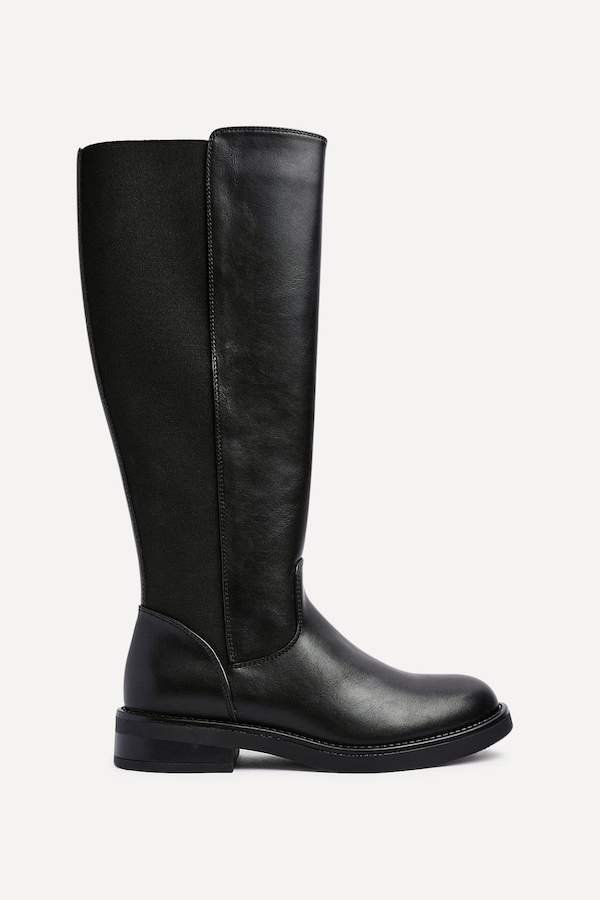Linzi League Black Faux Leather High Leg Boot