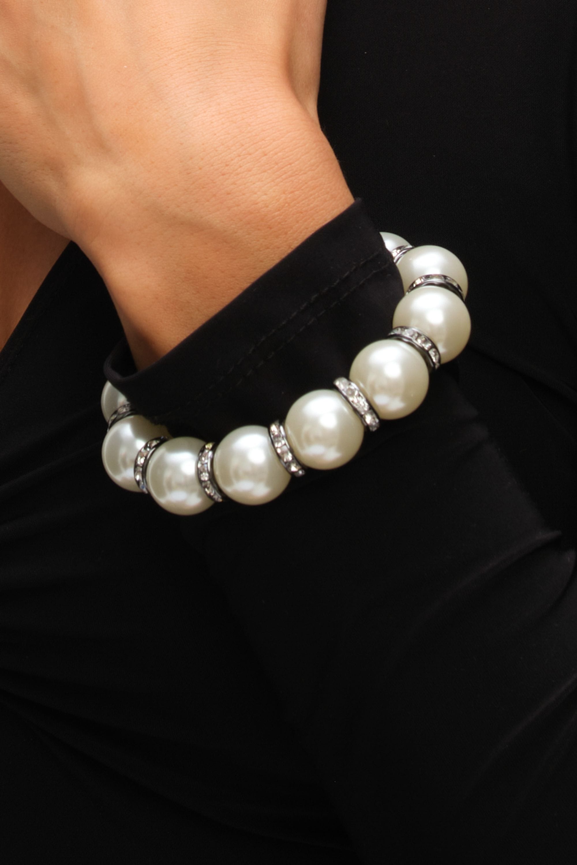 Mood Hematite Crystal & Cream Pearl Beaded Stretch Bracelet image 4