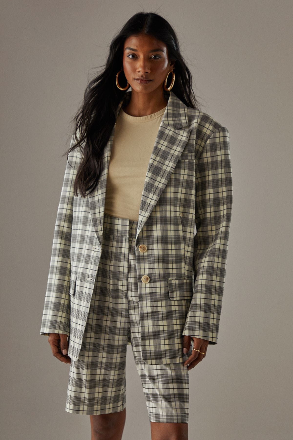 Warehouse Oversized Check blazer Yellow image 1