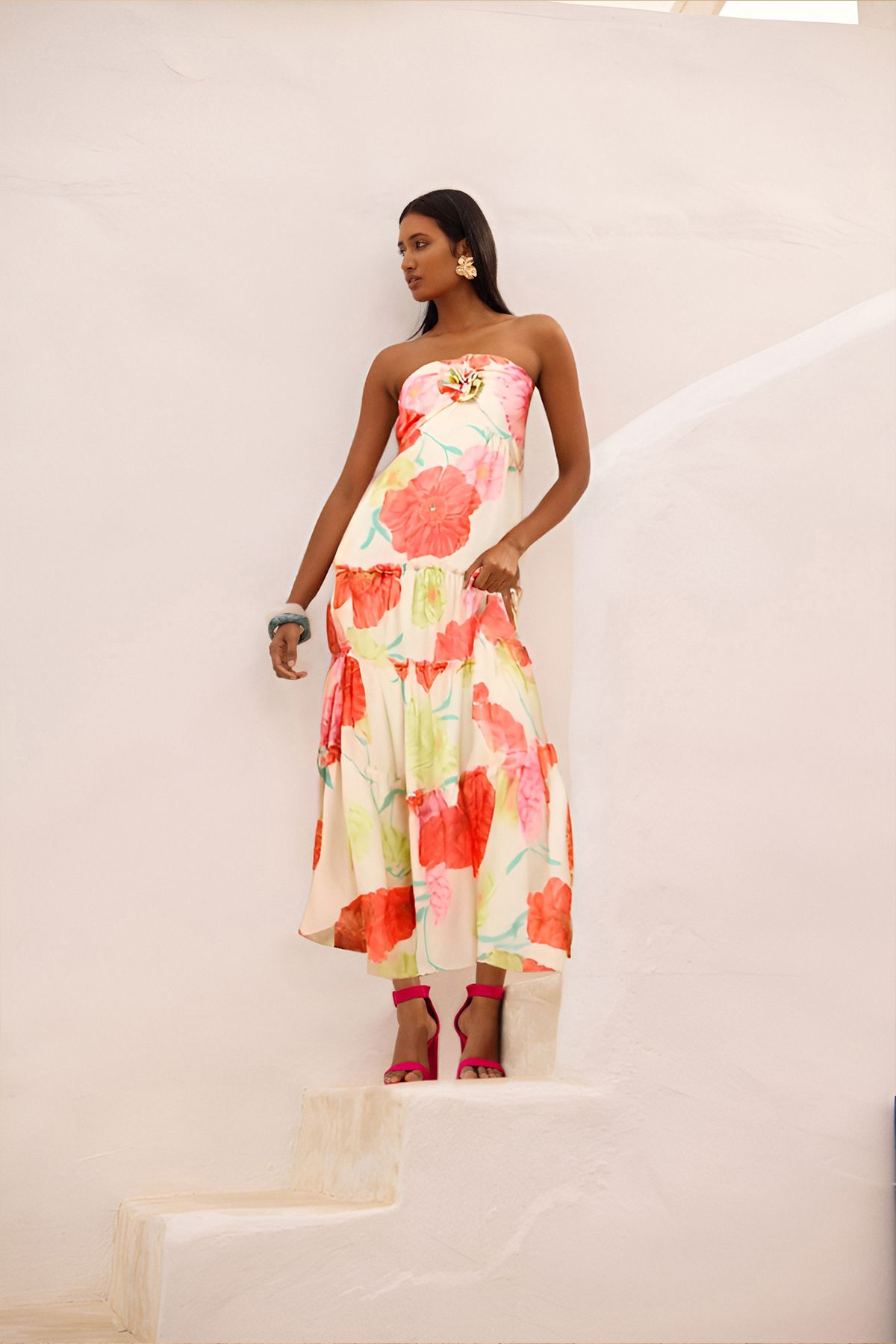 Oasis Rosette Detail Halterneck Midi Dress Ivory image 1