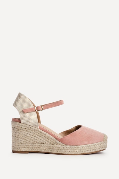 Linzi Present Dusky Pink Faux Suede Closed-Toe And Open Back Espadrille Wedge