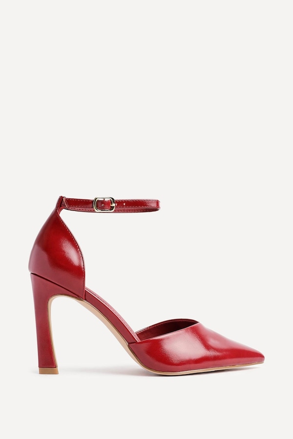 Linzi Moira Red Faux Leather V Cut Court Heel