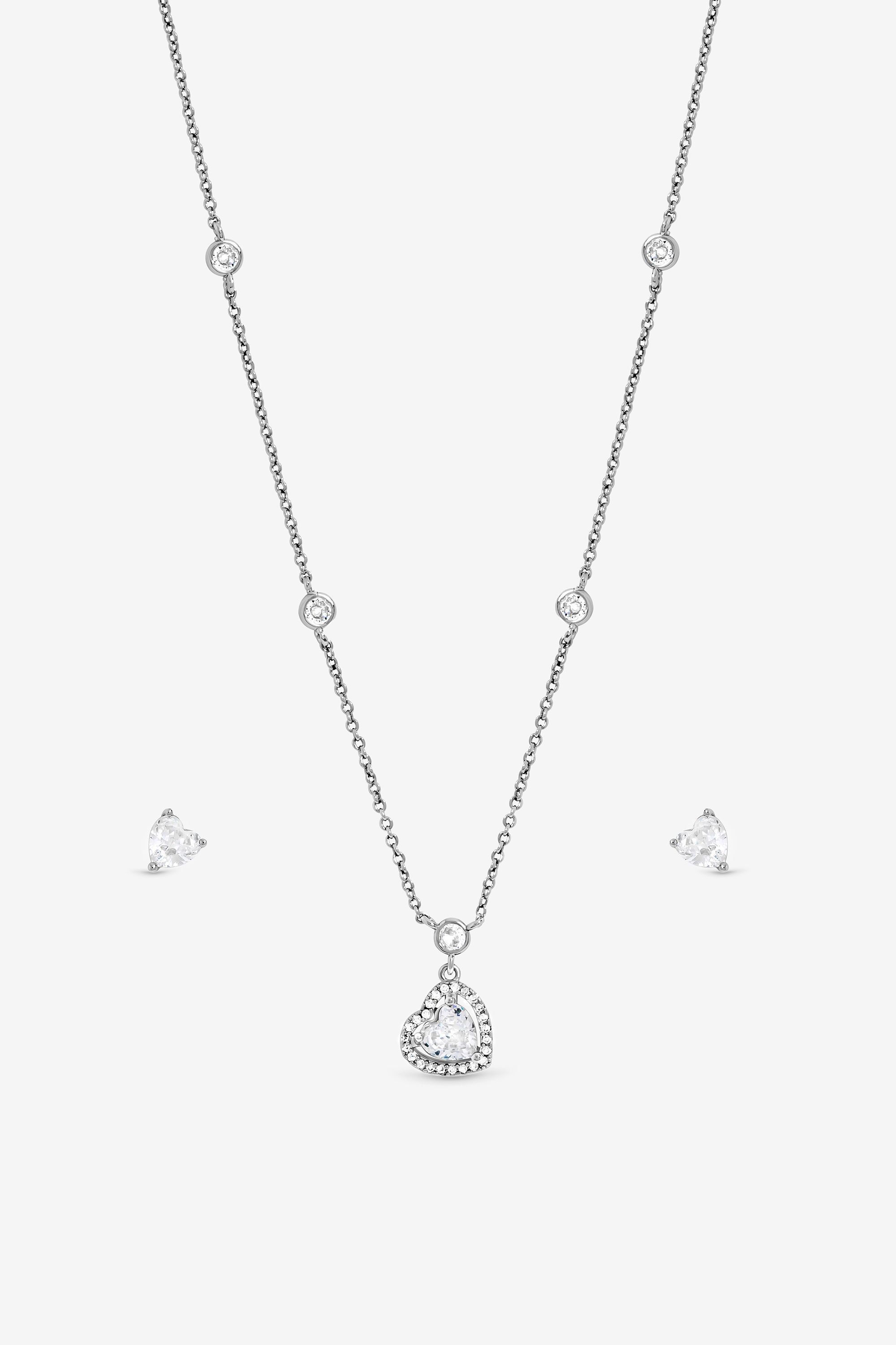 Jon Richard Rhodium Plated and Cubic Zirconia Heart Drop Set - Gift Box image 3