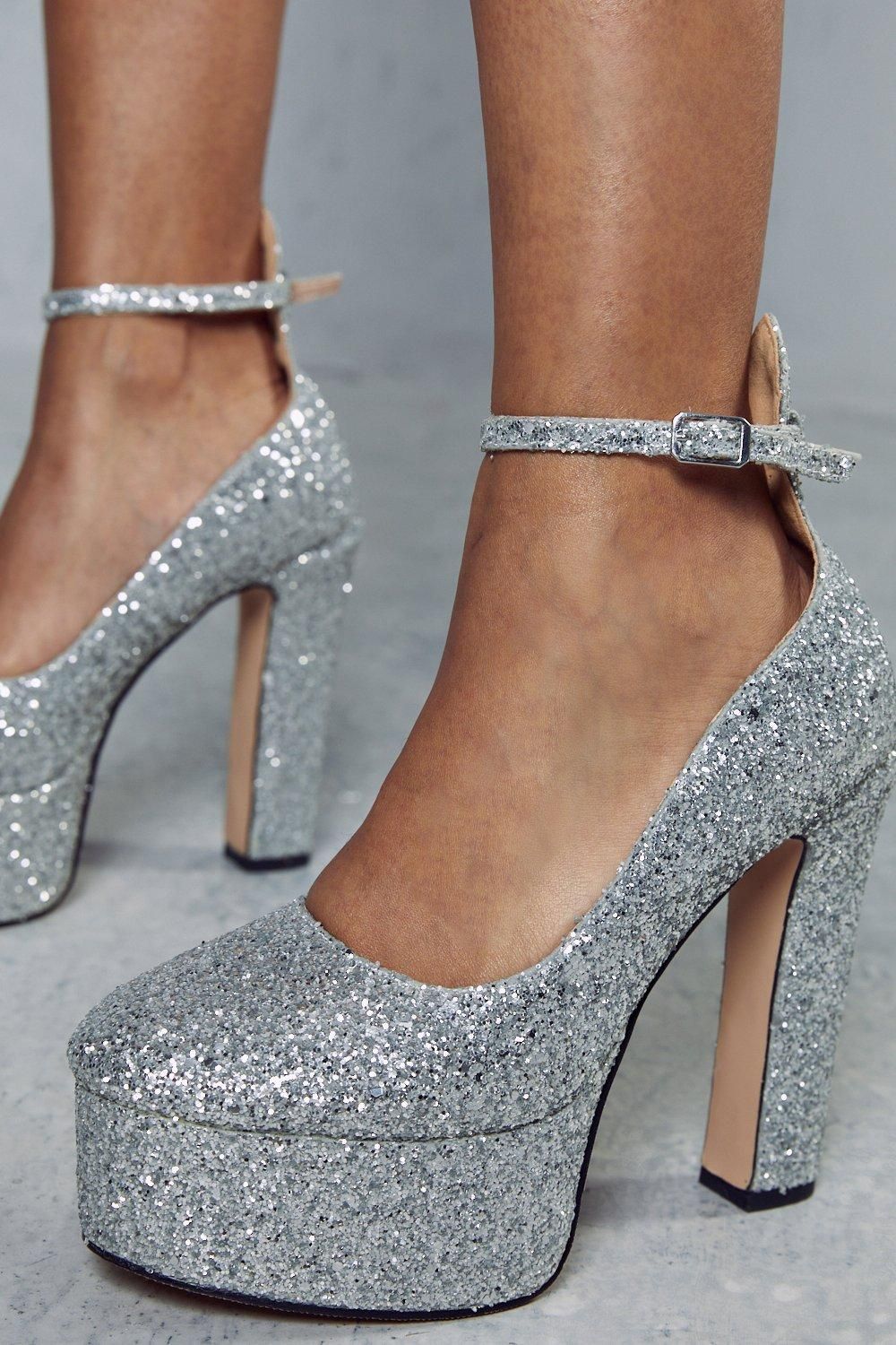 MissPap Extreme Glitter Extreme Platform Heels Silver image 2