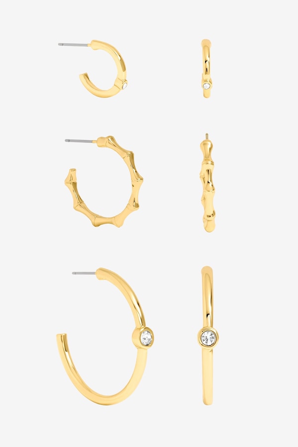 Mood Gold Polished & Crystal Multipack Hoop Earrings - Pack of 3