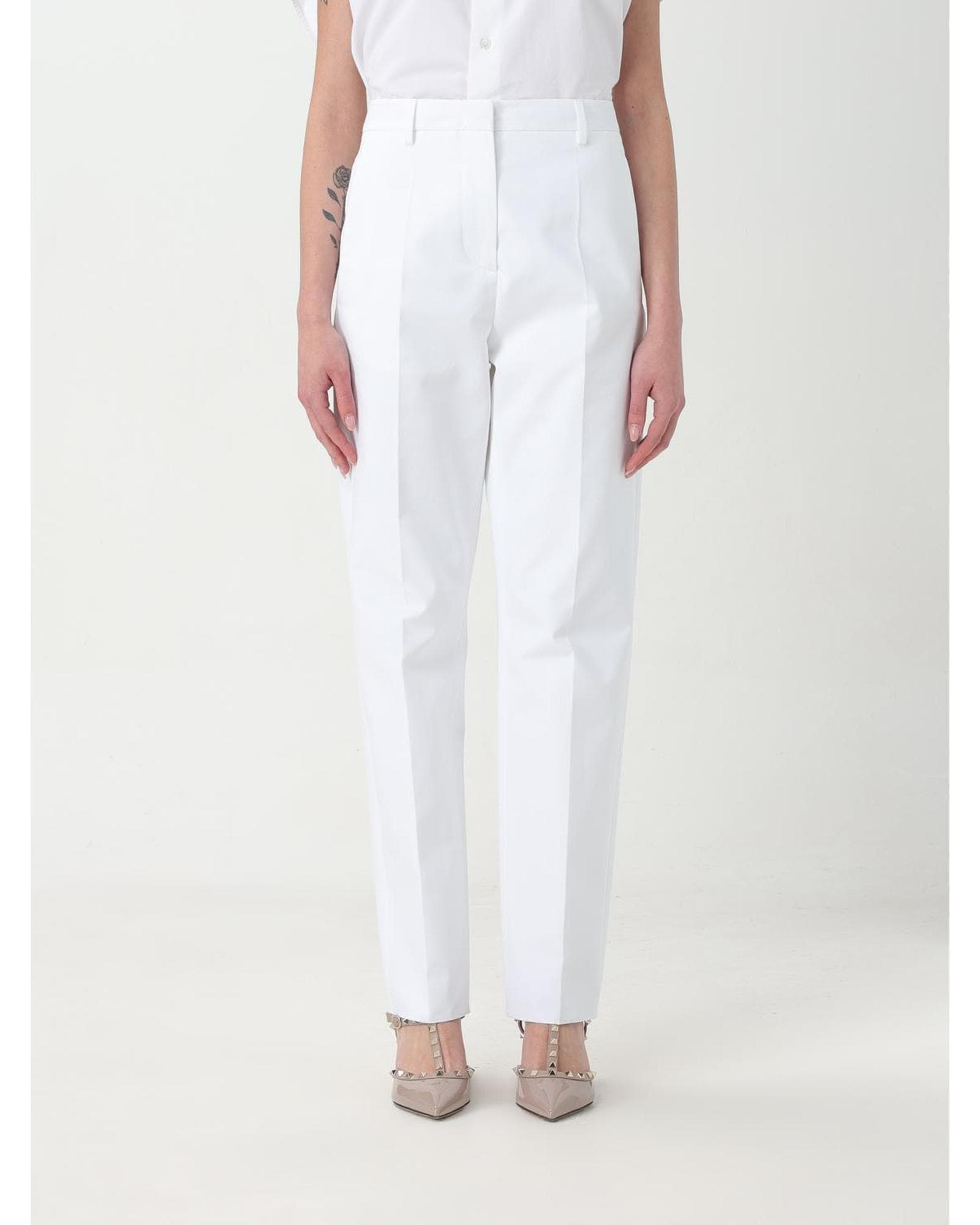Valentino Straight Leg Cotton Pants Wo - White