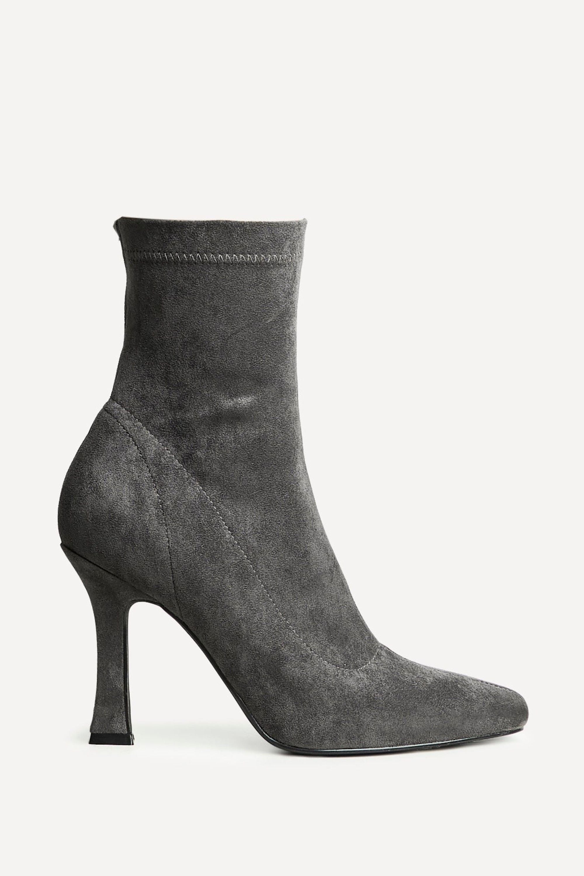 Linzi Lovato Grey Faux Suede Square Toe Heeled Sock Boot