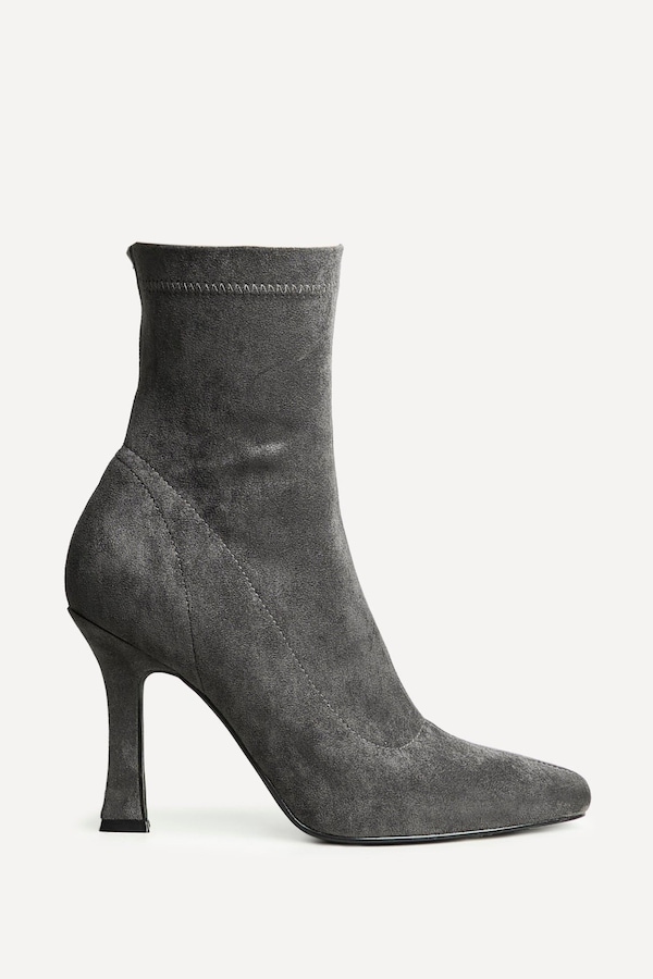Linzi Lovato Grey Faux Suede Square Toe Heeled Sock Boot