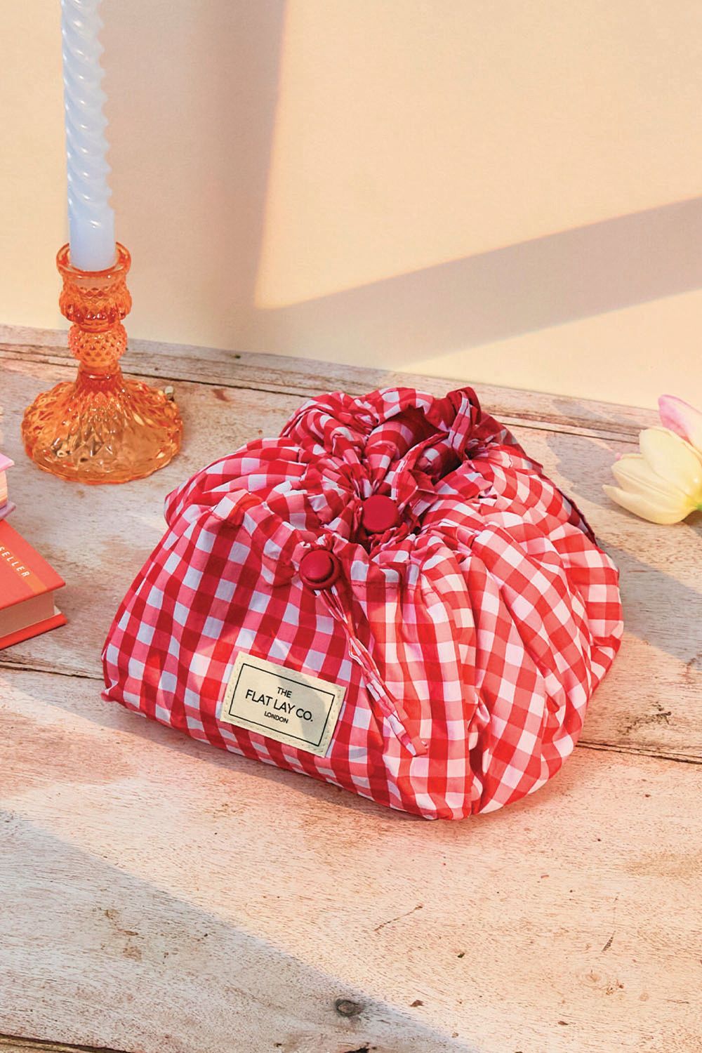 The Flat Lay Co Parachute Drawstring Flat Lay Makeup Bag - Red Gingham Multi image 7