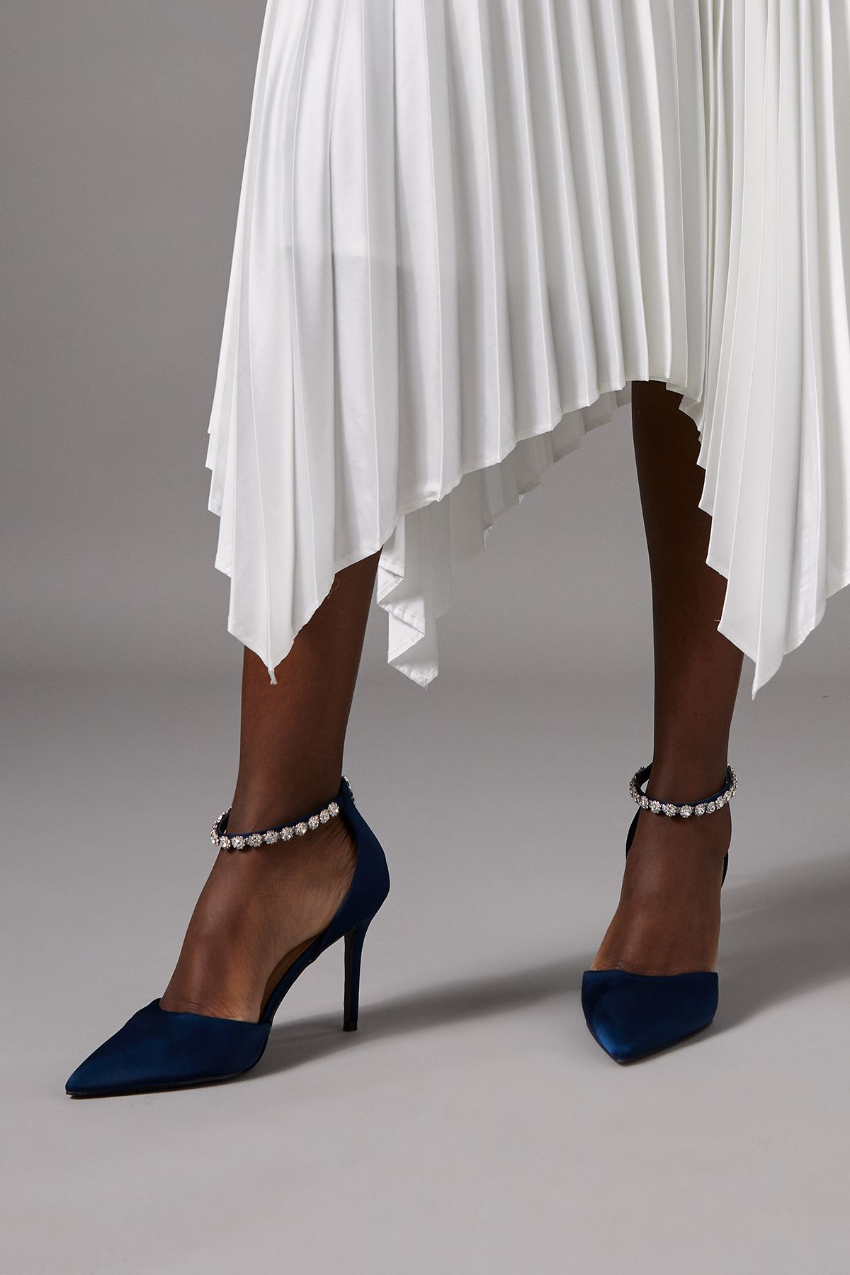 Coast Wide Fit Tatiana Satin Jewelled Anklet High Stiletto Court Shoes Navy image 3