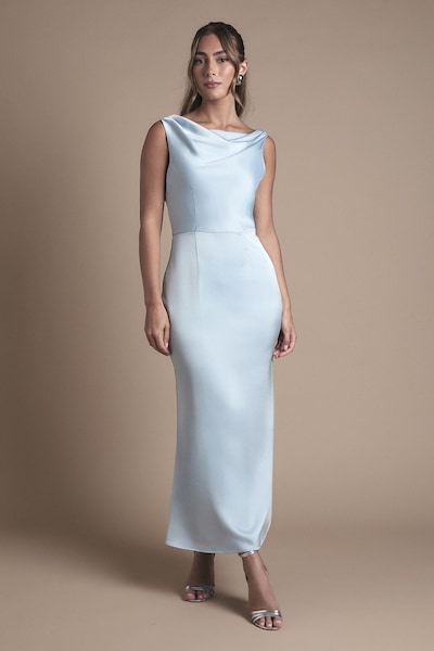 Oasis Oasis Cowl Neck Open Back Midi Bridesmaid Dress Light Blue