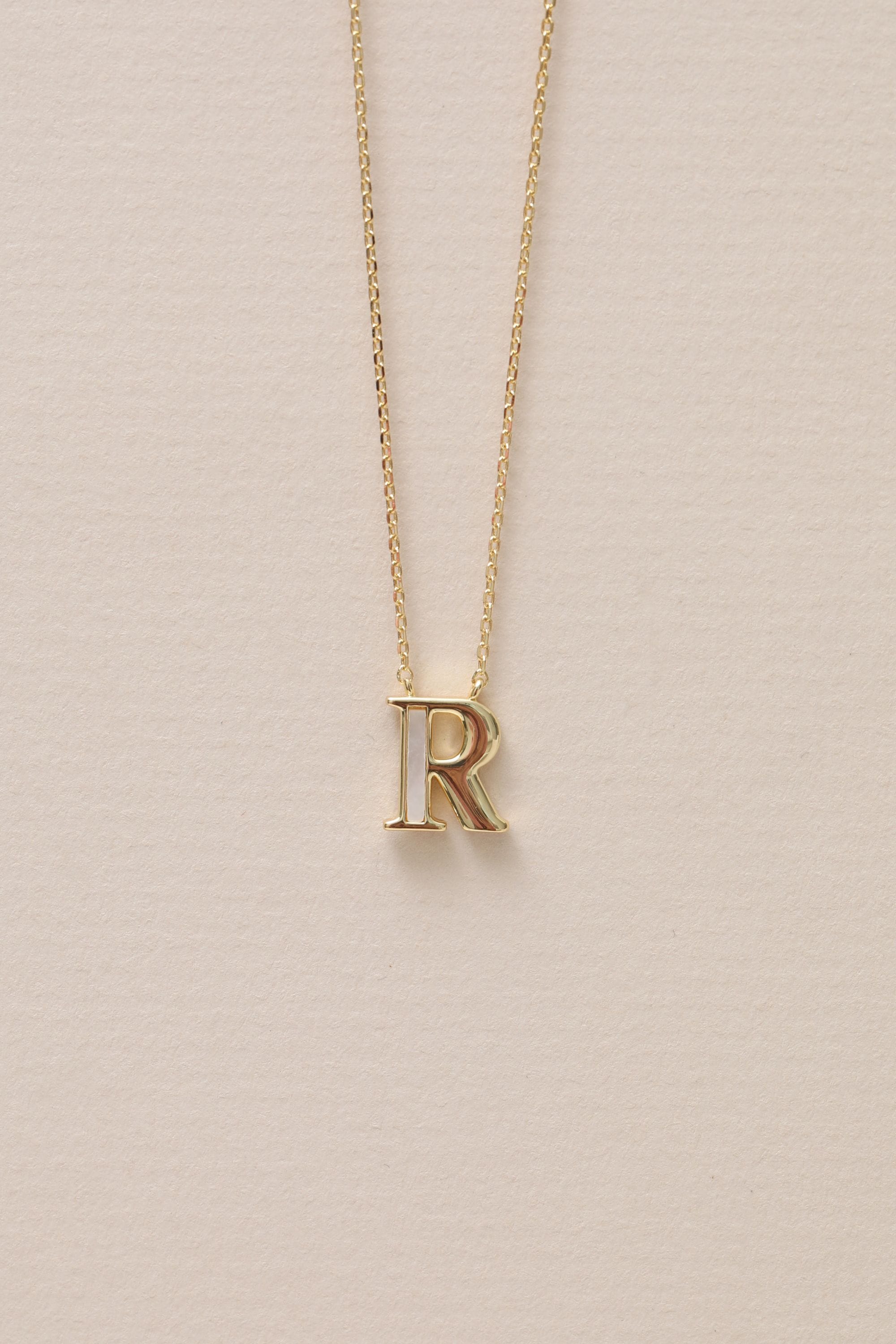 Inicio 14K Real Gold Plated and Mother of Pearl Initial Pendant - R image 3