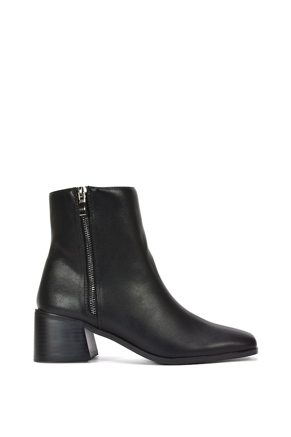XY London 'Willow' Square Toe Zip Up Mid Block Heel Ankle Booties