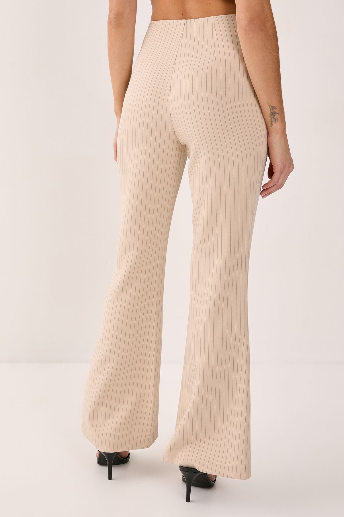 NastyGal Pinstripe Lace Trim Tailored Flared Pants Ecru image 3
