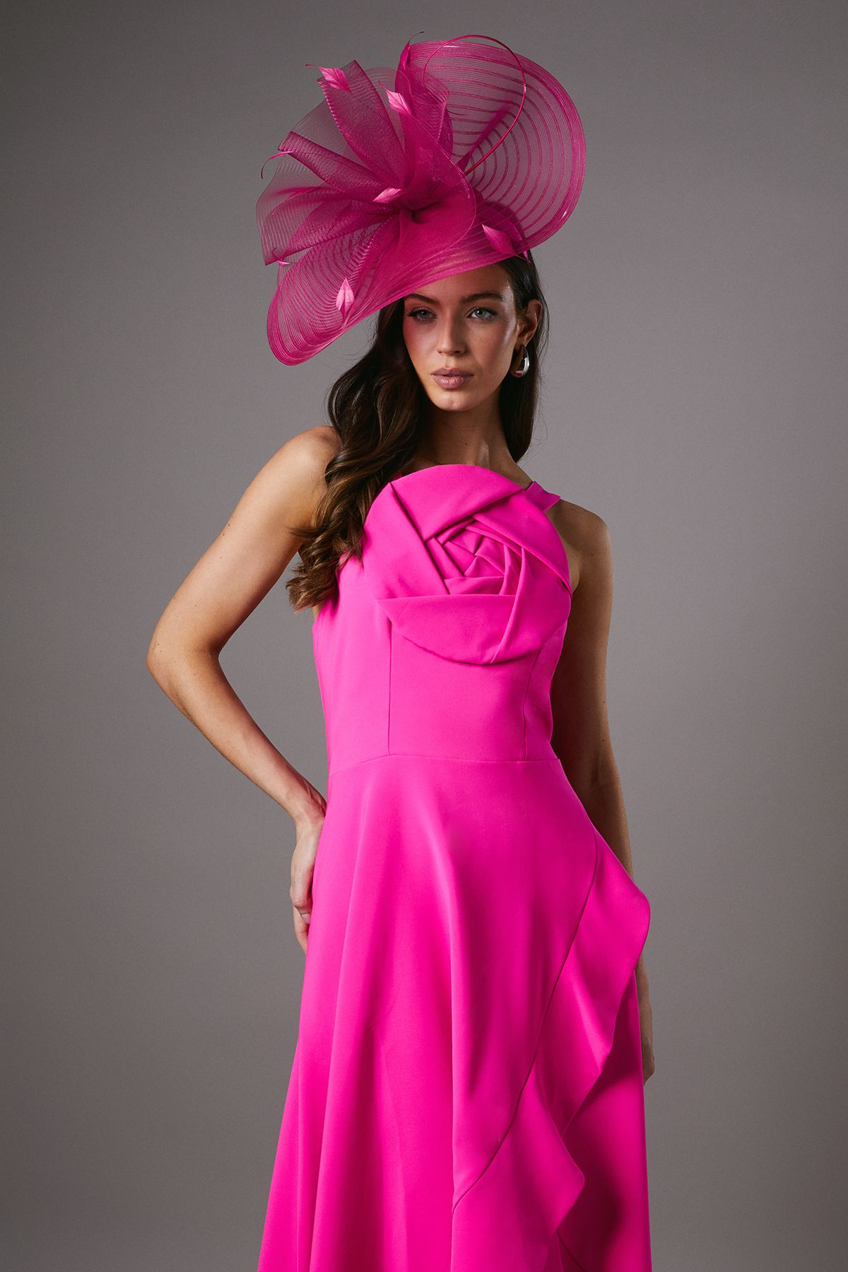 Coast Strappy Crepe Midi Dress With Corsage Pink image 2
