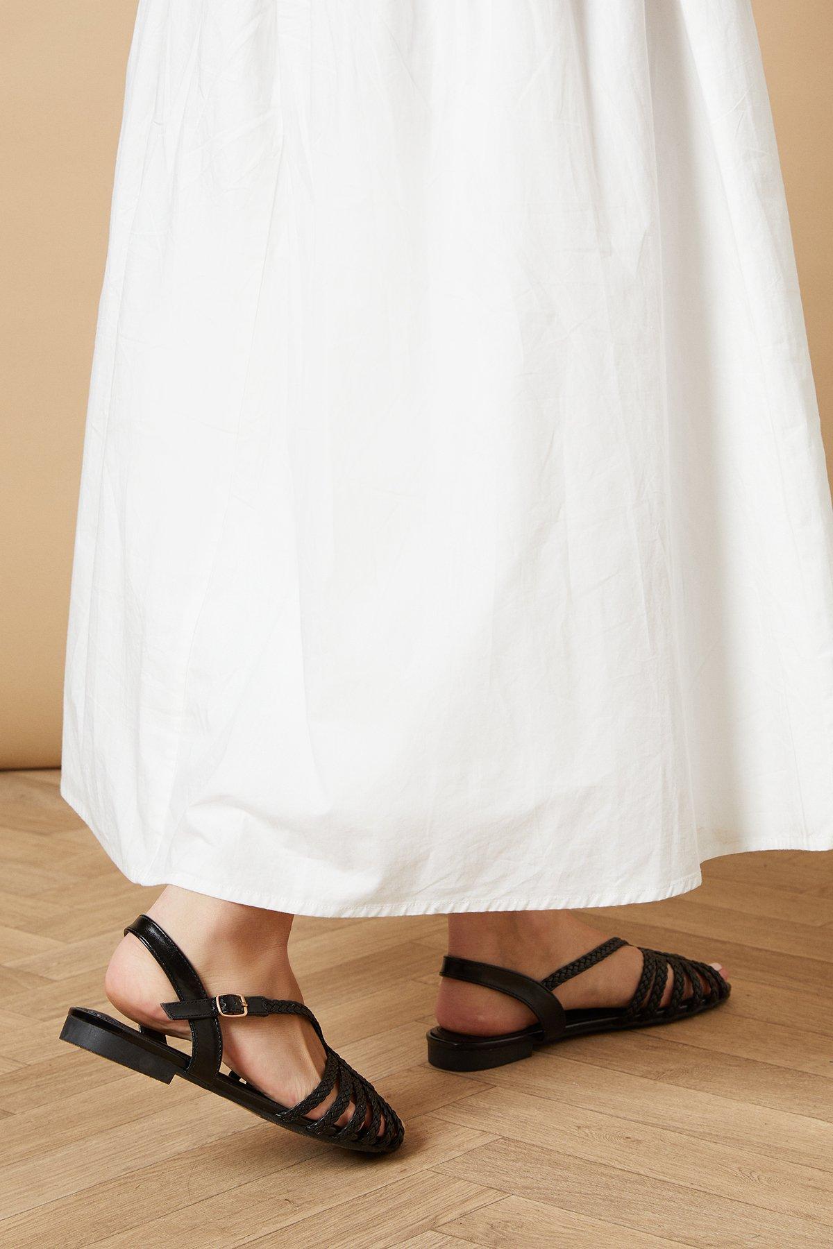 Oasis Bronte Faux Leather Plaited Peeptoe Strappy Flat Sandals Black image 3