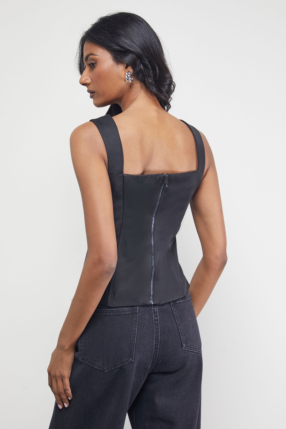 Warehouse Satin Tie Front Corset Top Black image 3