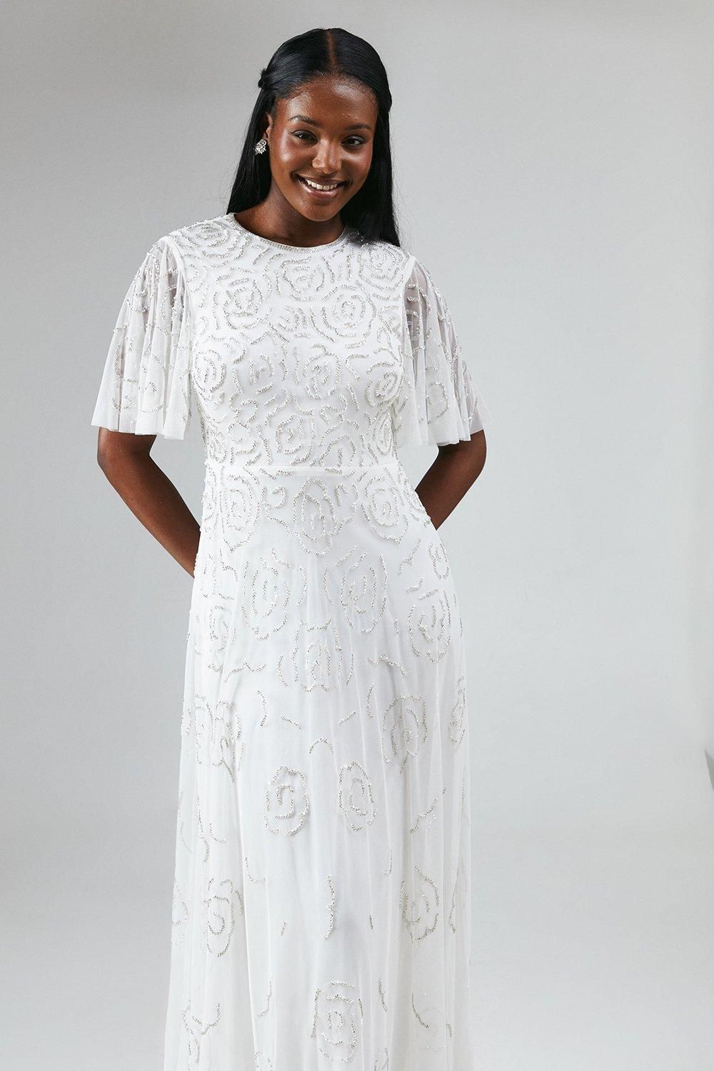 Coast Rose Embroidered Angel Sleeve Wedding Dress Ivory image 2