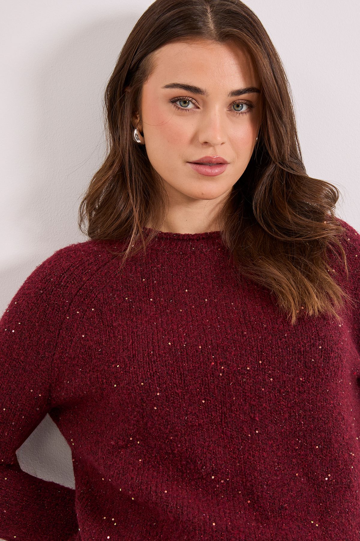 Dorothy Perkins Crew Roll Edge Neck Jumper Dark Red image 4