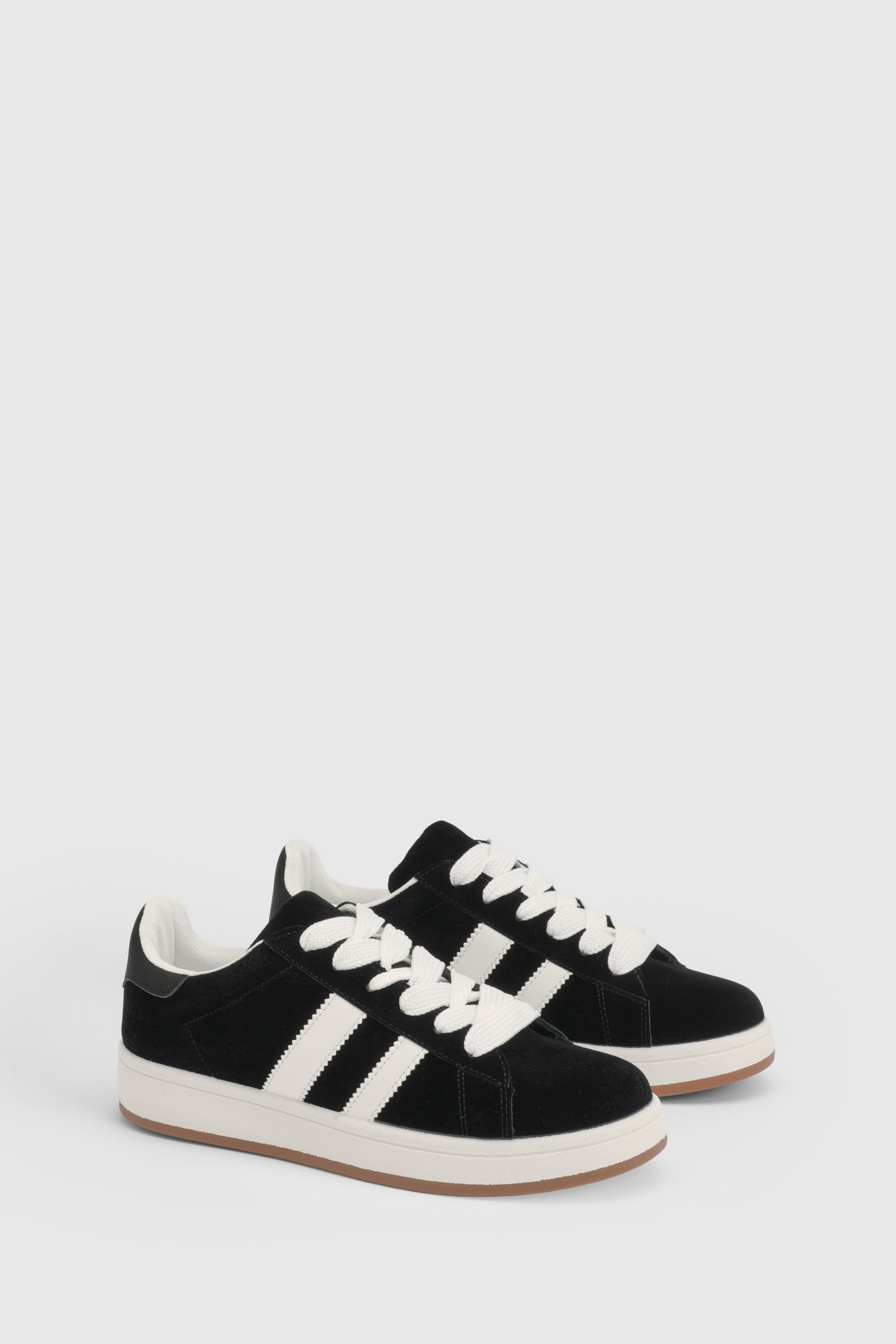 Oasis Lottie Faux Suede Lace Up Trainers Natural Black