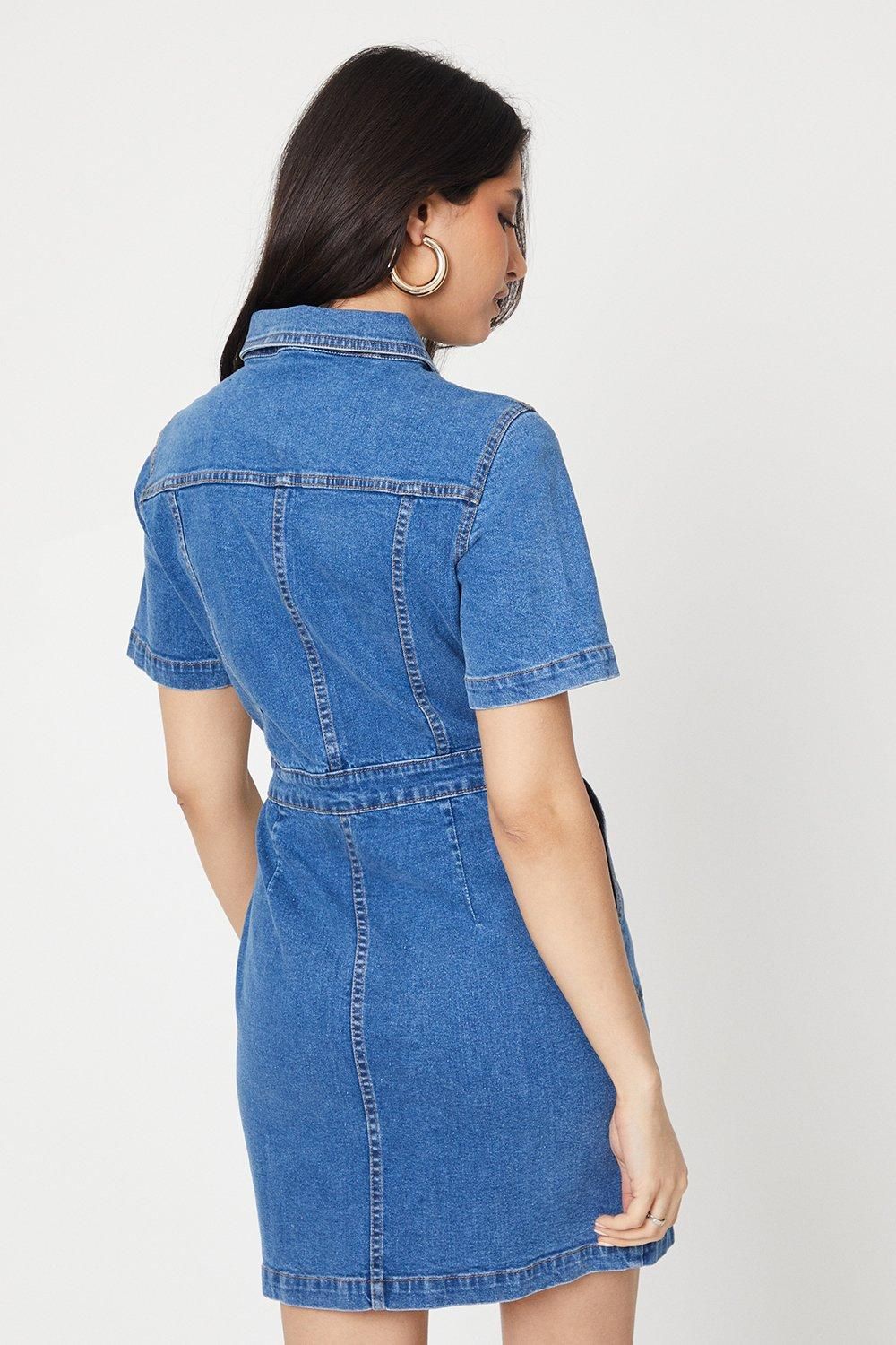 Dorothy Perkins Denim Short Sleeve Mini Dress Mid Wash image 3