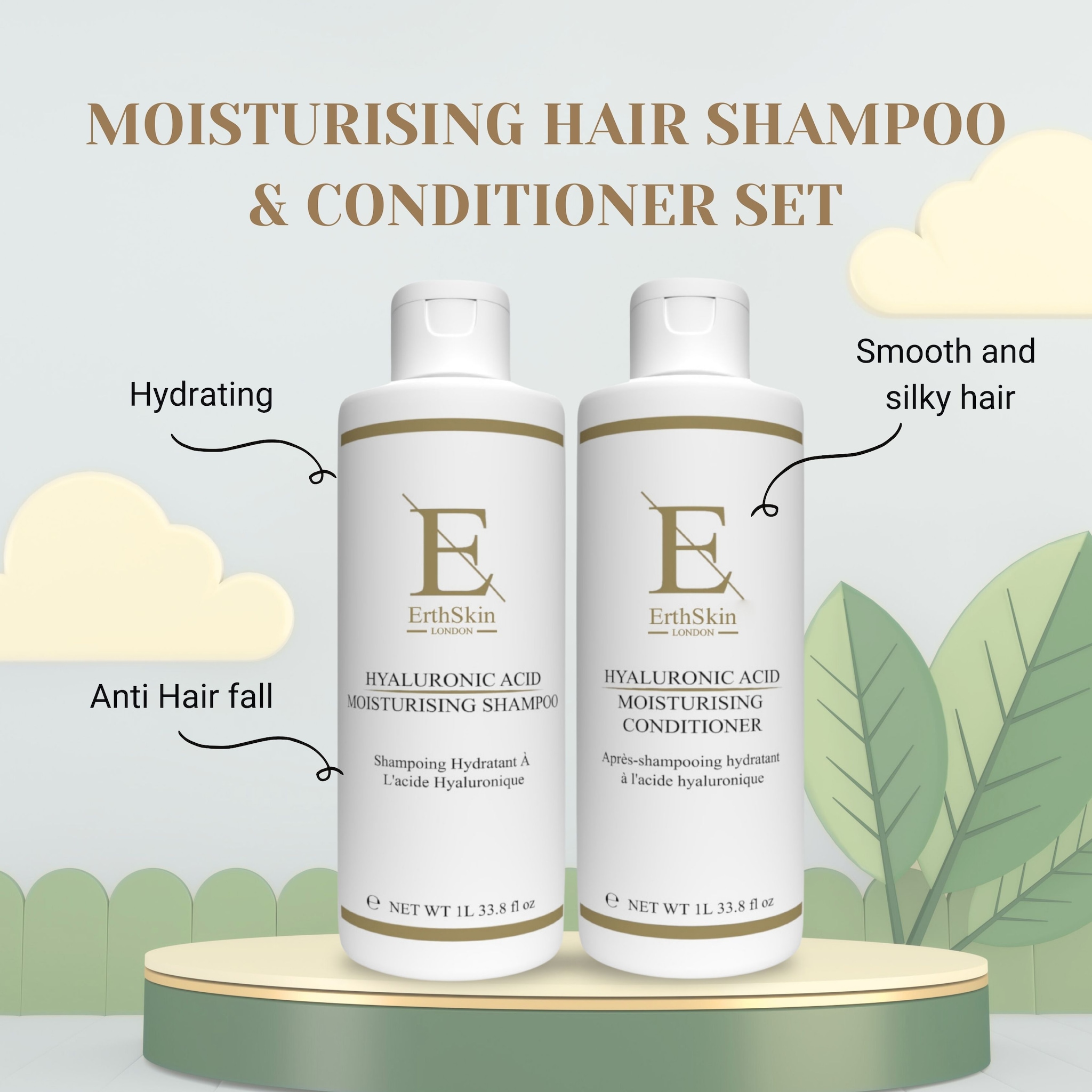 Erth Skin London Hyaluronic Acid Moisturising Shampoo 1L + Hyaluronic Acid Moisturising Conditioner 1L image 6