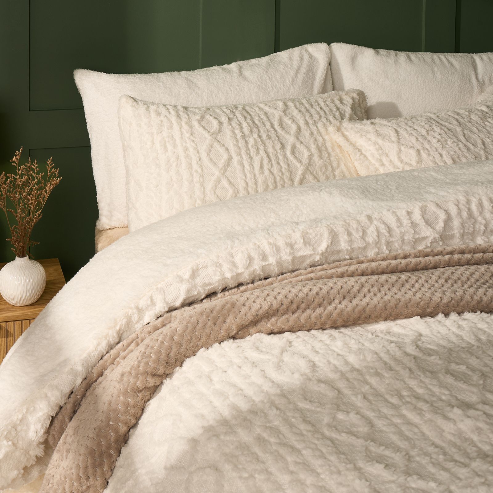 OHS Cable Knit Fleece Duvet Cover Set Warm Reversible Bedding image 2