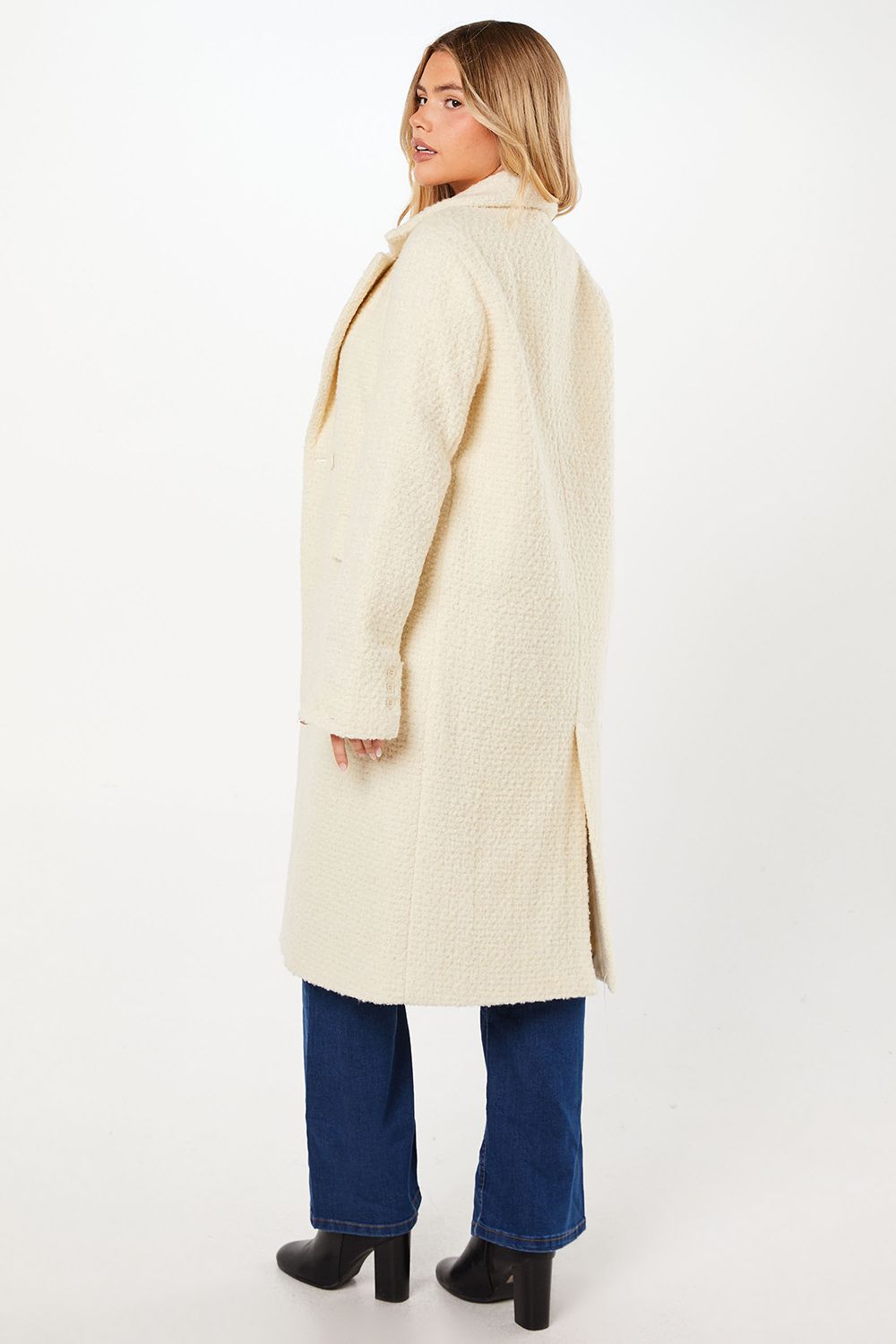 Dorothy Perkins Tall Smart Boucle Double Breasted Coat Cream image 3