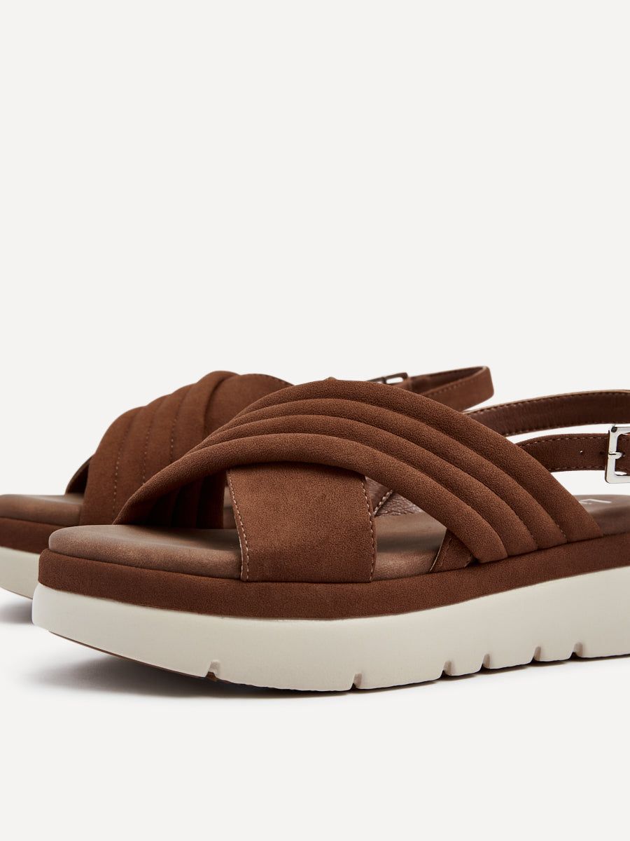 Linzi Shae Tan Faux Nubuck Padded Crossover Flatform Sandals image 4
