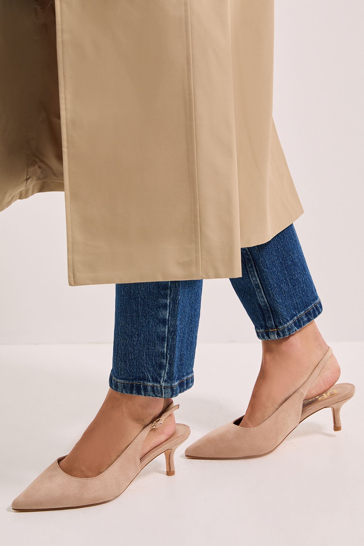 Dorothy Perkins Wide Fit Dova Slingback Kitten Heel Court Shoes Taupe image 2