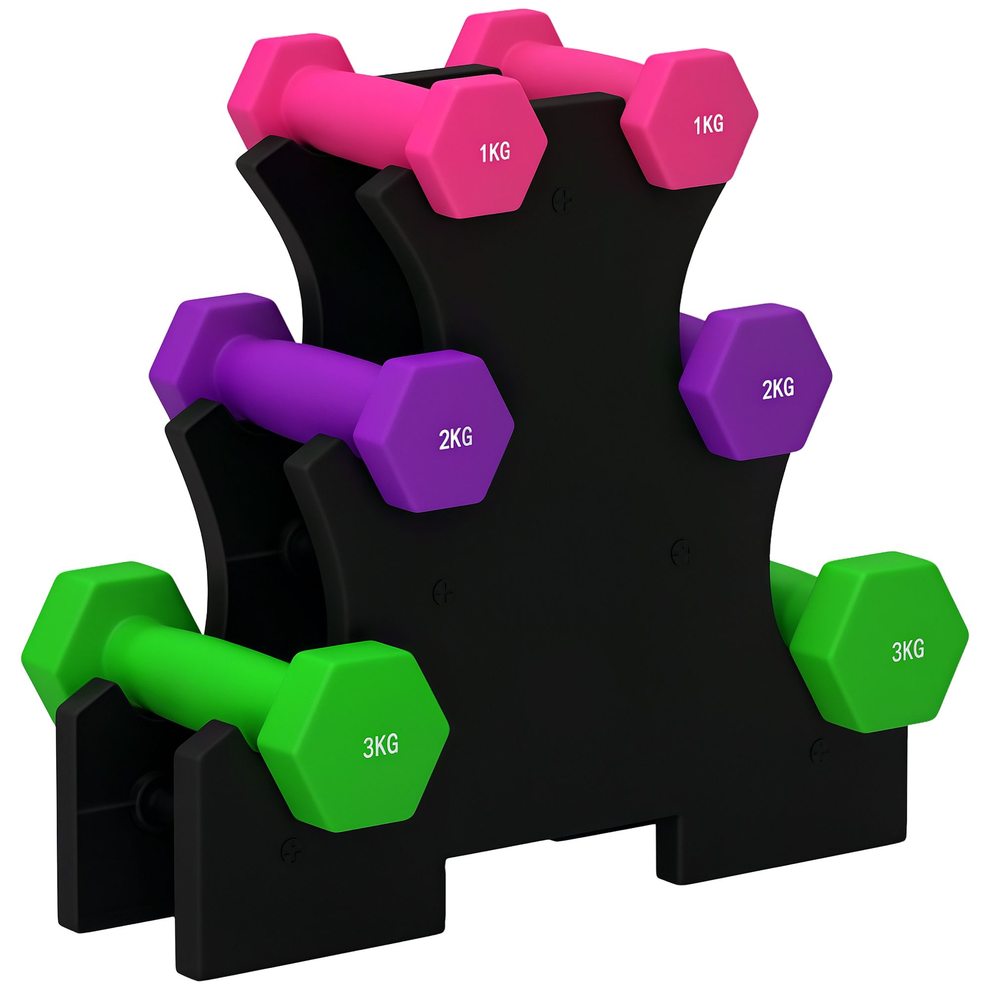 SPORTNOW Hex Dumbbells Set with Dumbbell Rack, 2 x 1kg, 2 x 2kg, 2 x 3kg image 2