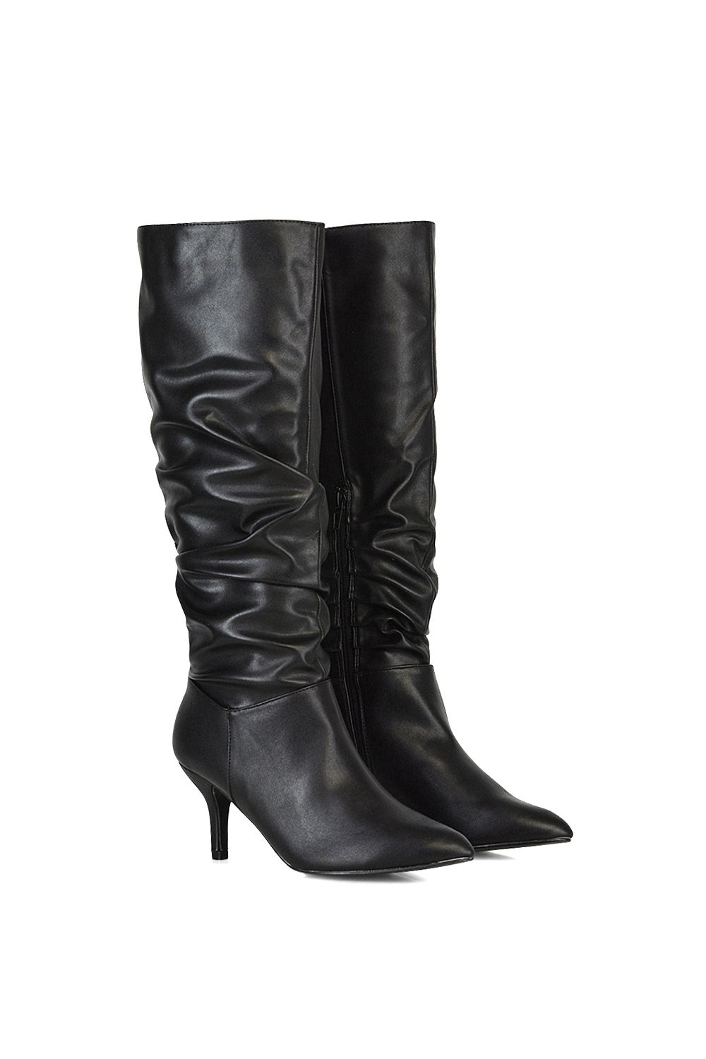 XY London 'Sian' Ruched Knee High Pointed Mid Stiletto Heel Boots image 5