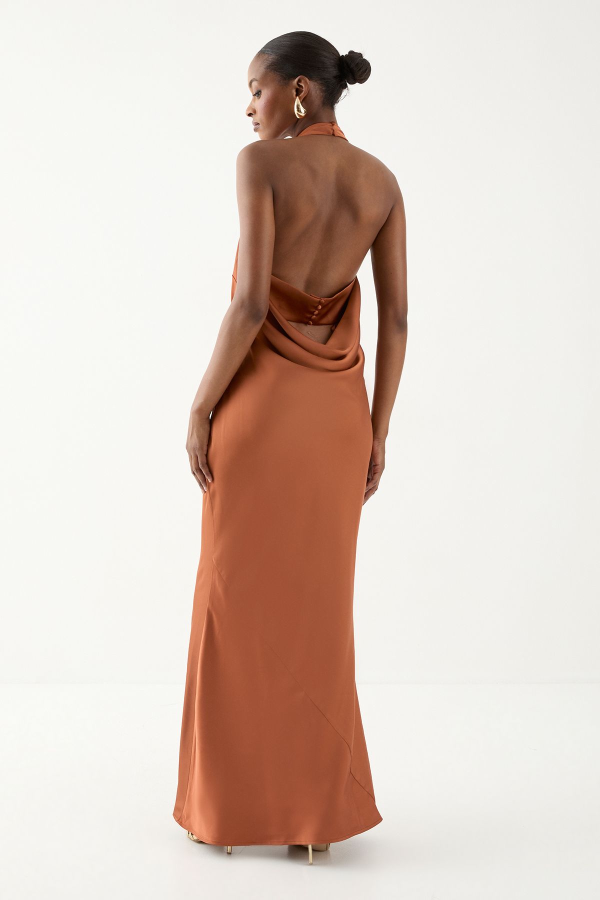 MissPap High Neck Satin Cowl Back Bridesmaid Dress Rust image 4