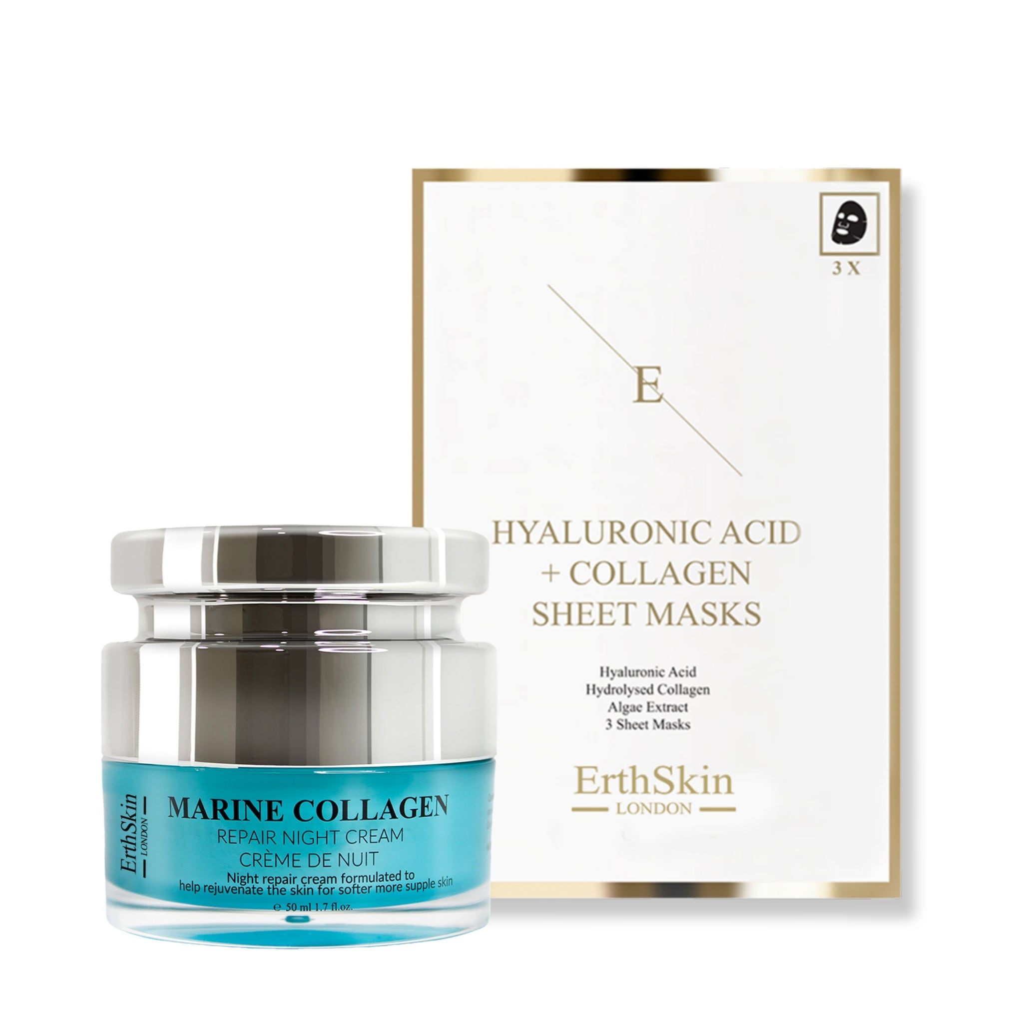 Erth Skin London Marine Collagen Night Cream 50ml + HA Sheet Mask -3Sheets image 1