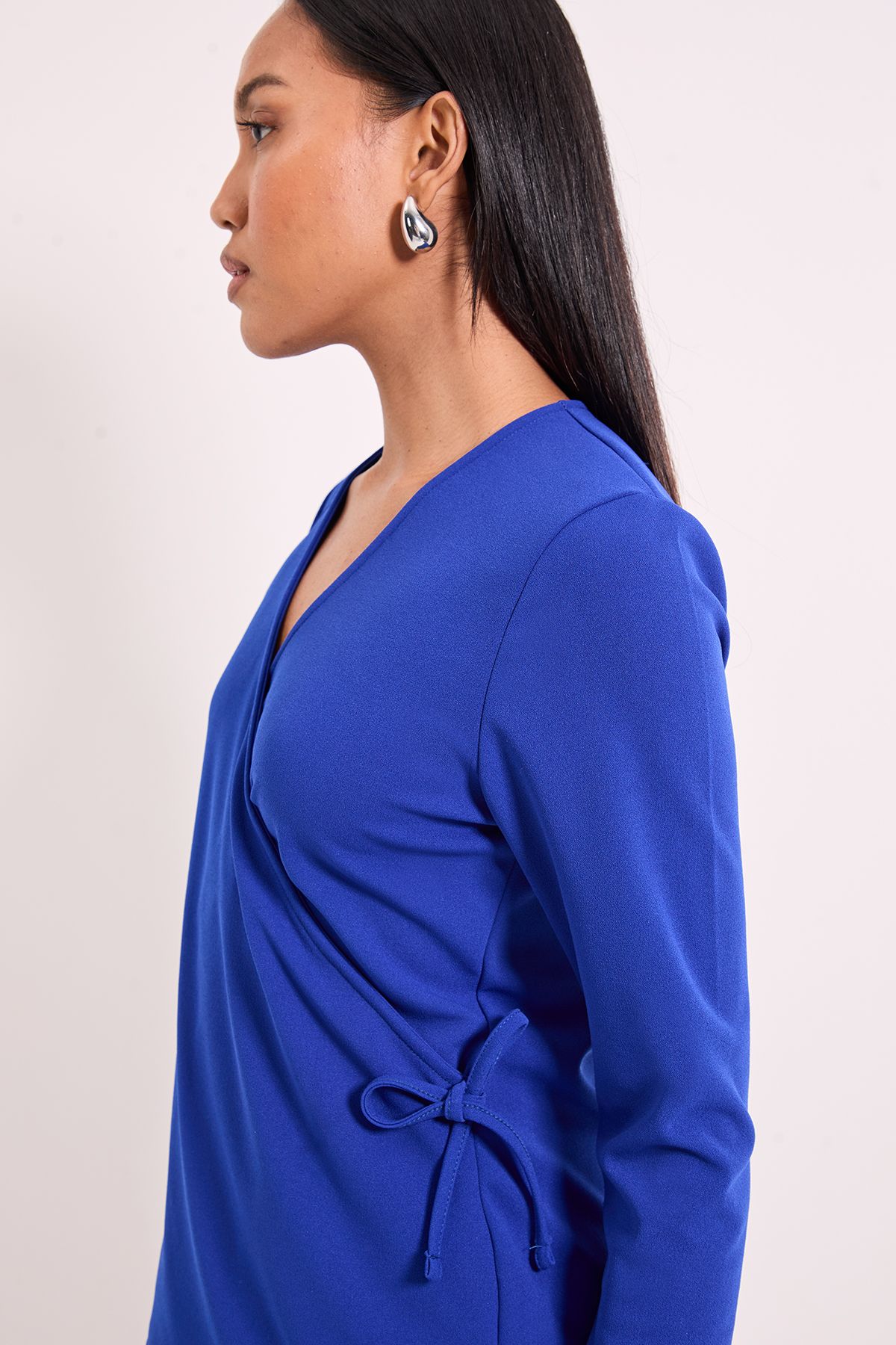 Principles Draw Cord Detail V Neck Jersey Top. Cobalt image 2