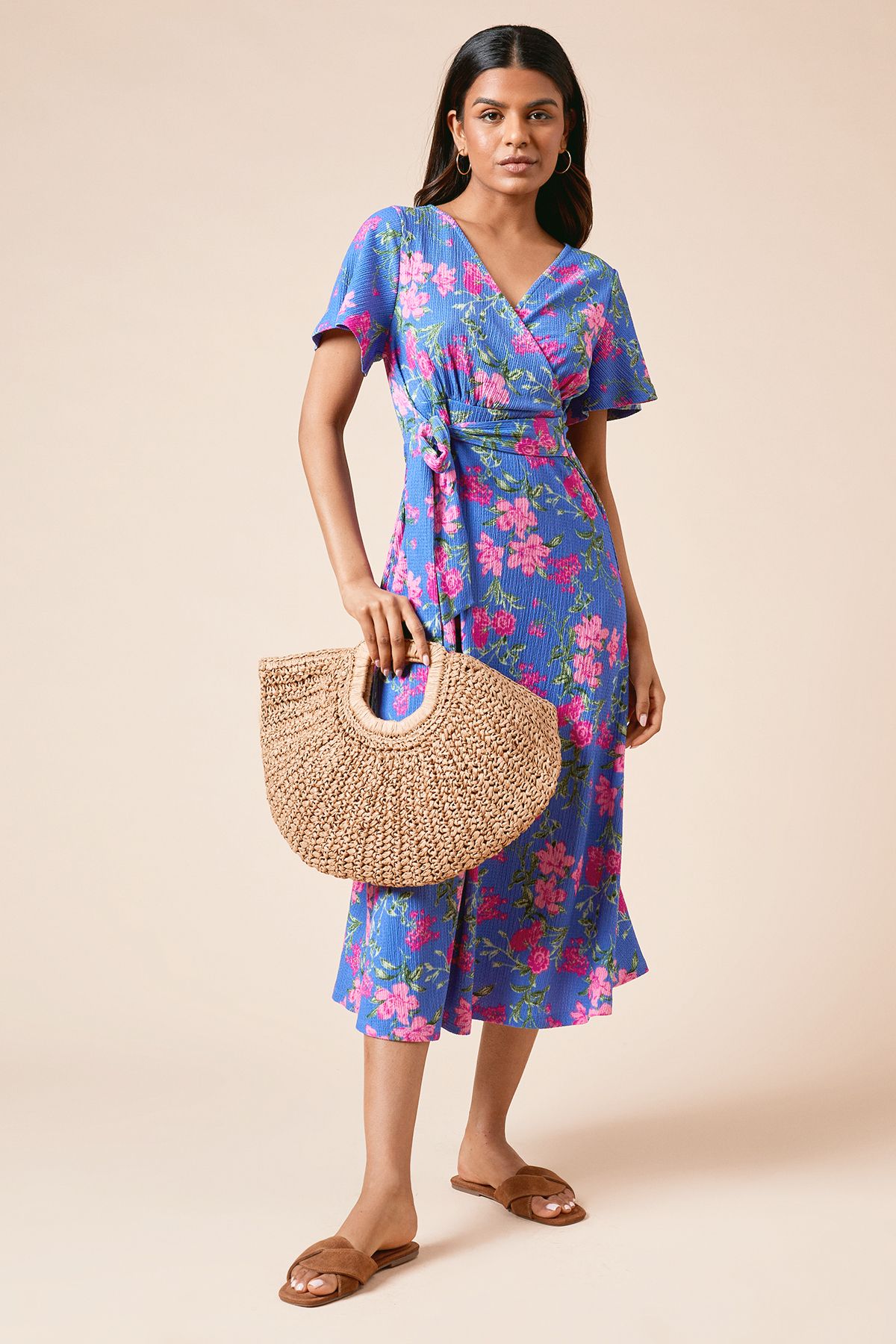 Dorothy Perkins Petite Floral Wrap Front Jersey Midi Dress Floral