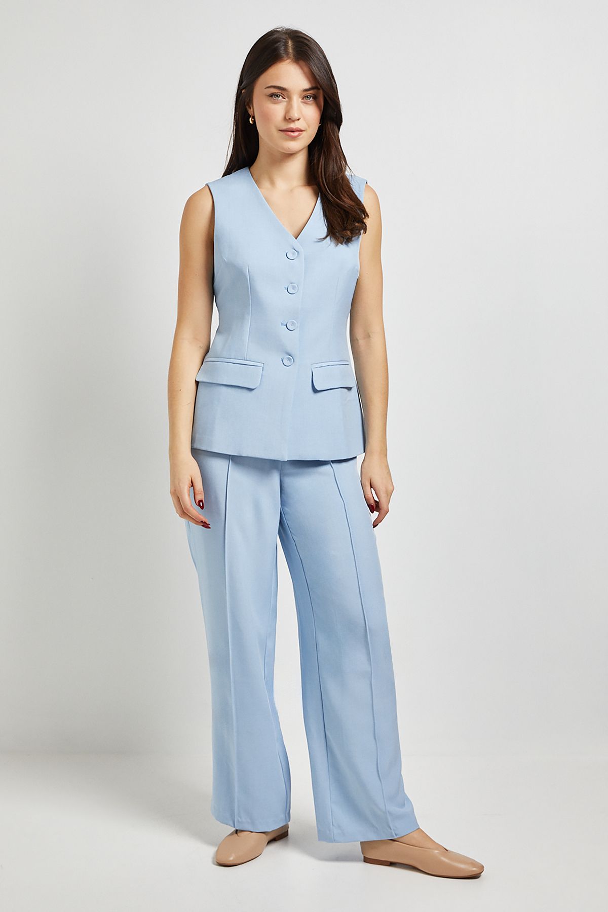 Dorothy Perkins Elastic Waist Straight Leg Trouser Pale Blue image 1