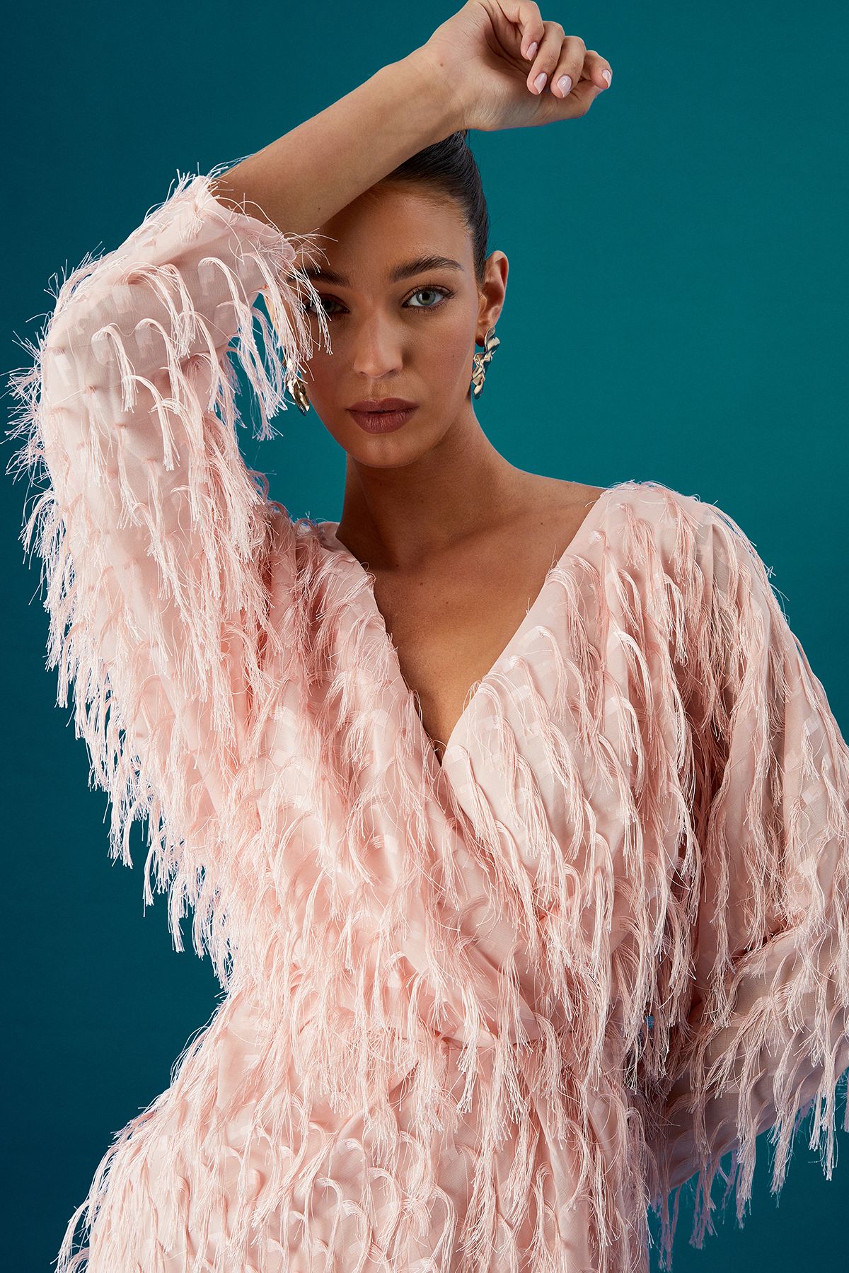 Coast Coast Muse Long Sleeve Feather Detail Maxi Dress Pink image 4