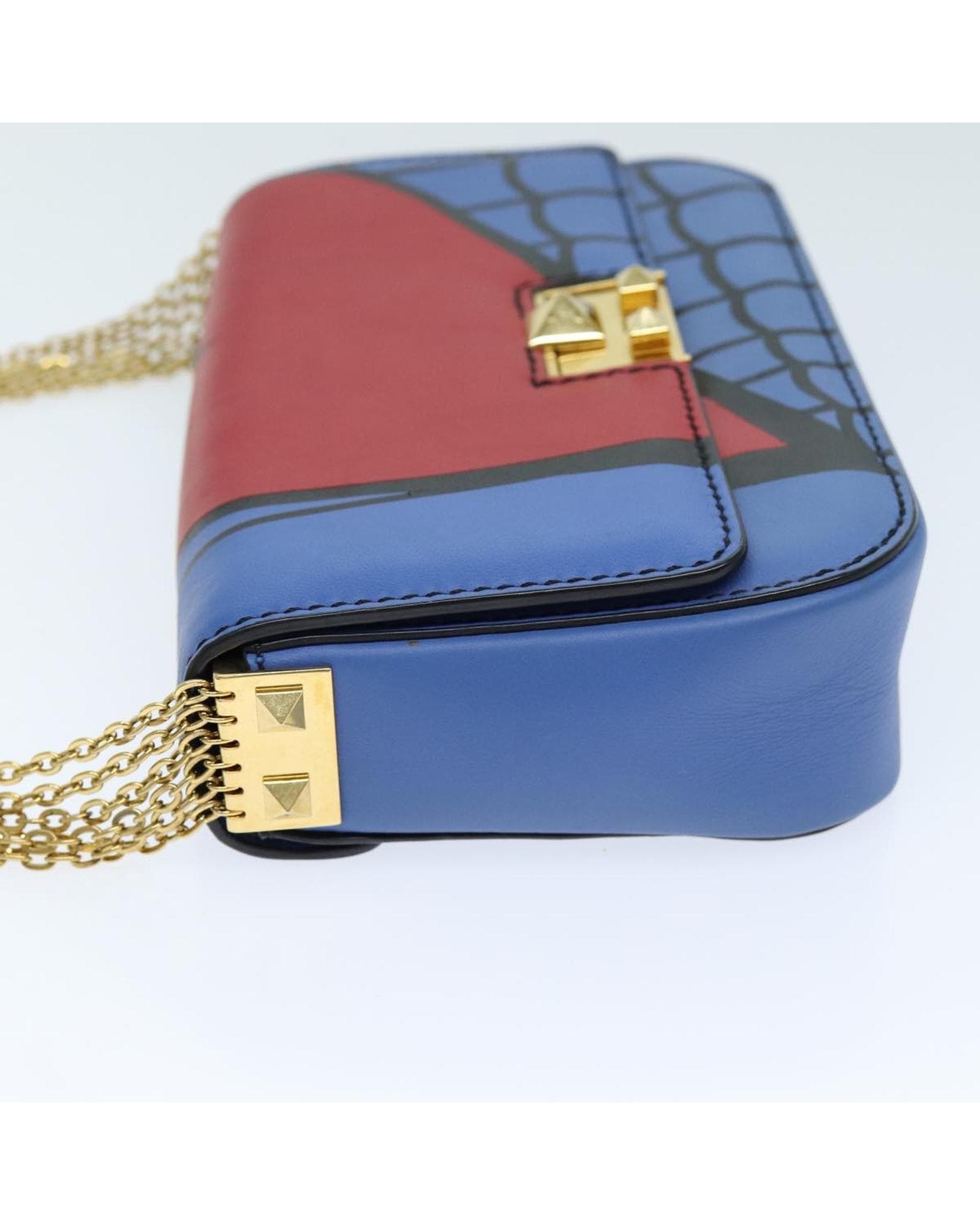 Valentino Preloved Rockstud Printed Calfskin Leather Bag Wo - Blue Shoulder image 3